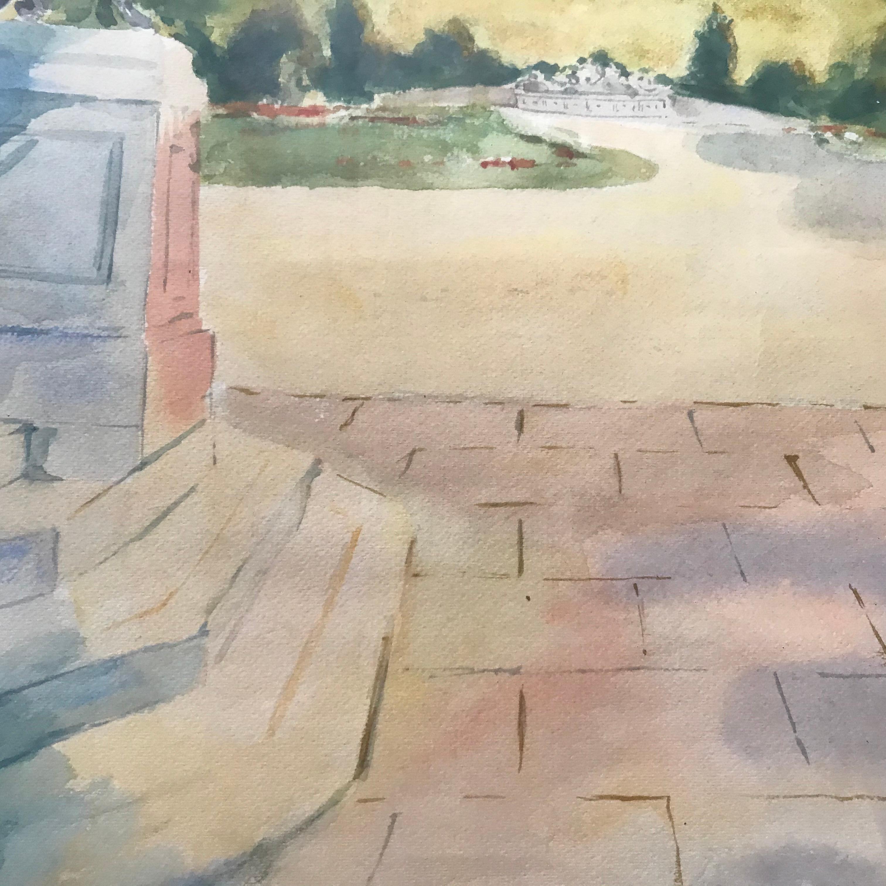 Mid-20th Century Watercolor of a French Castle by Unknown Artist For Sale