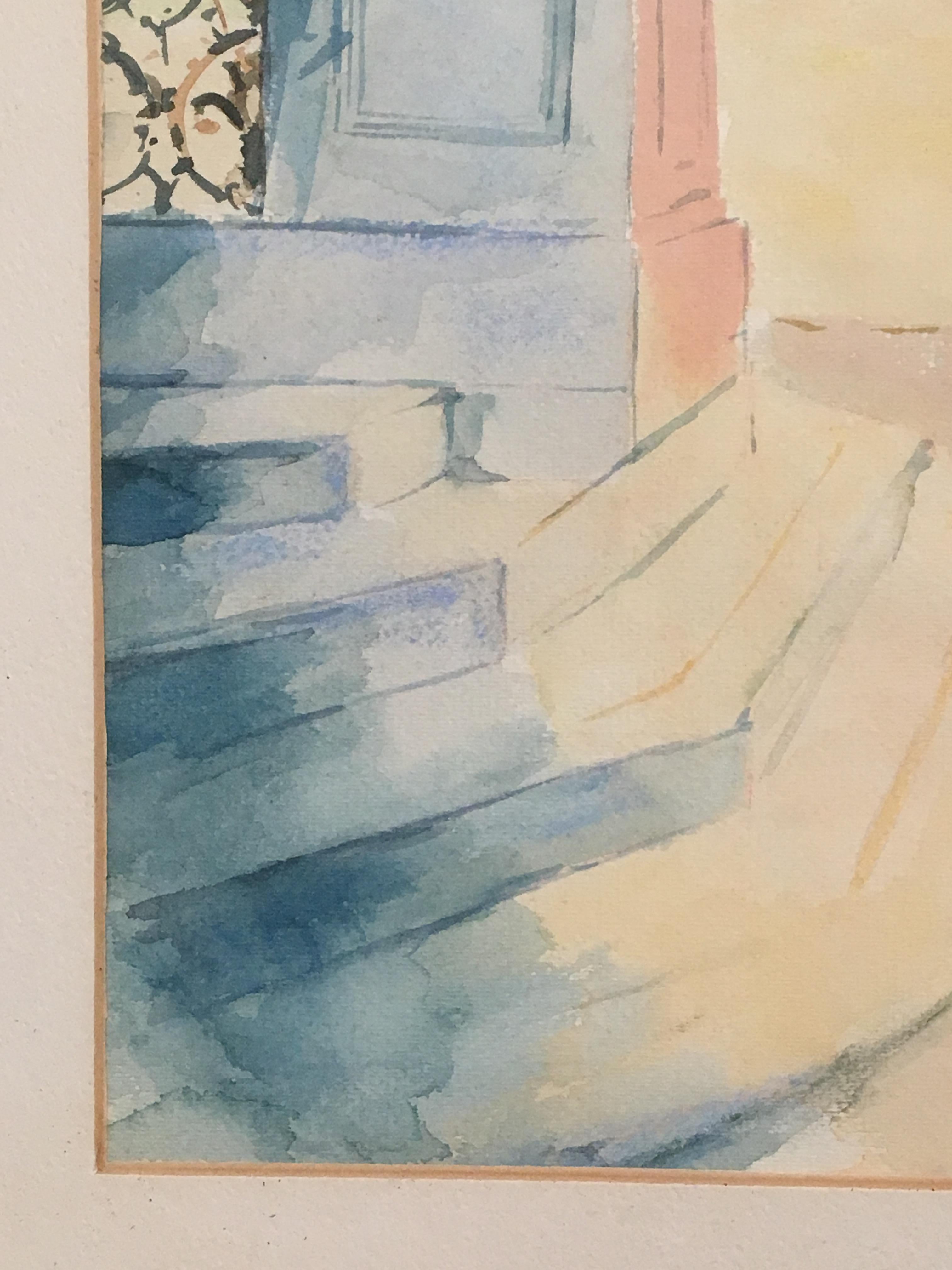Paper Watercolor of a French Castle by Unknown Artist For Sale