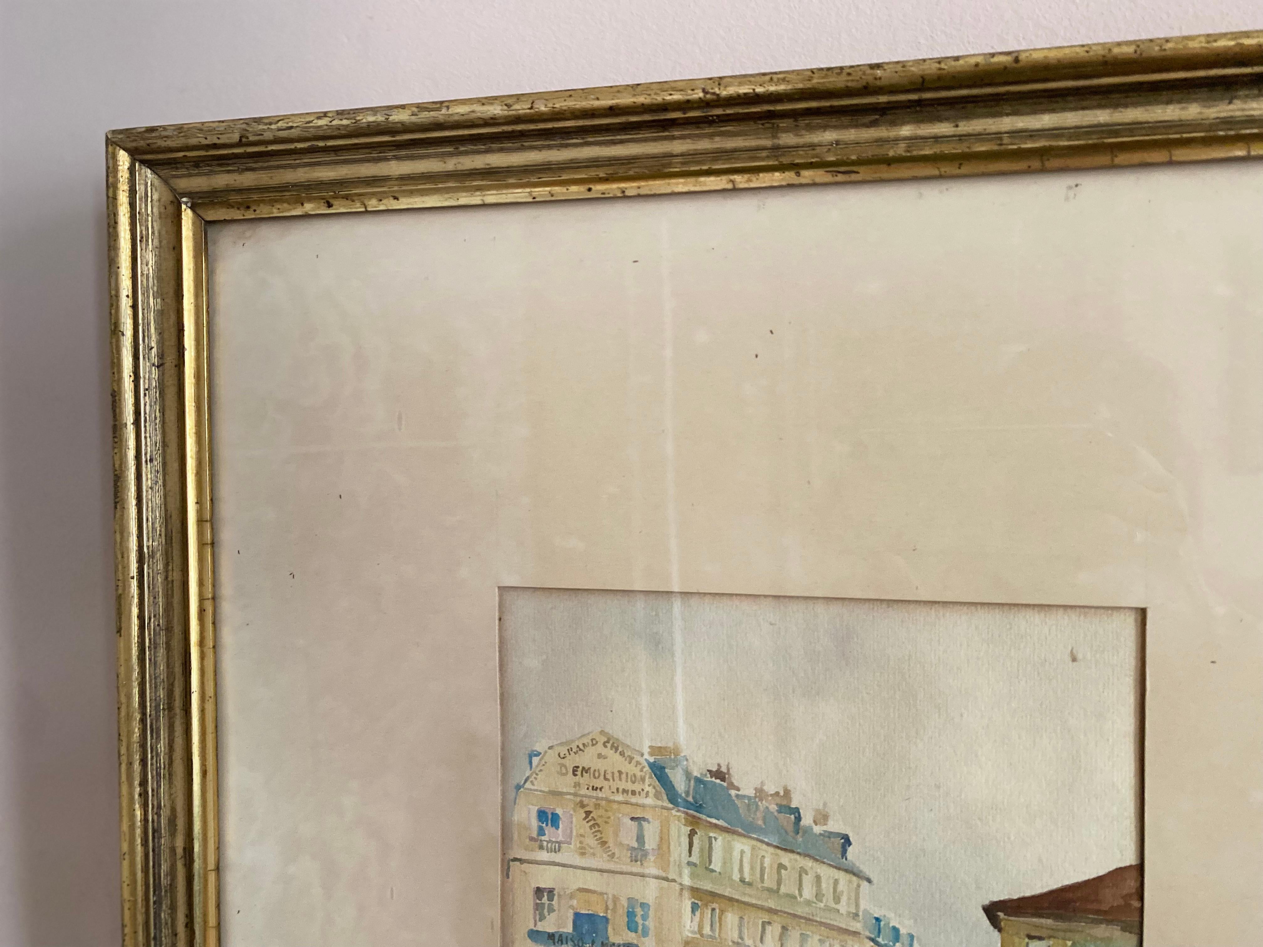 Watercolor of a Paris street scene with a „Berliner Leiste“ frame by A. Paly For Sale 2