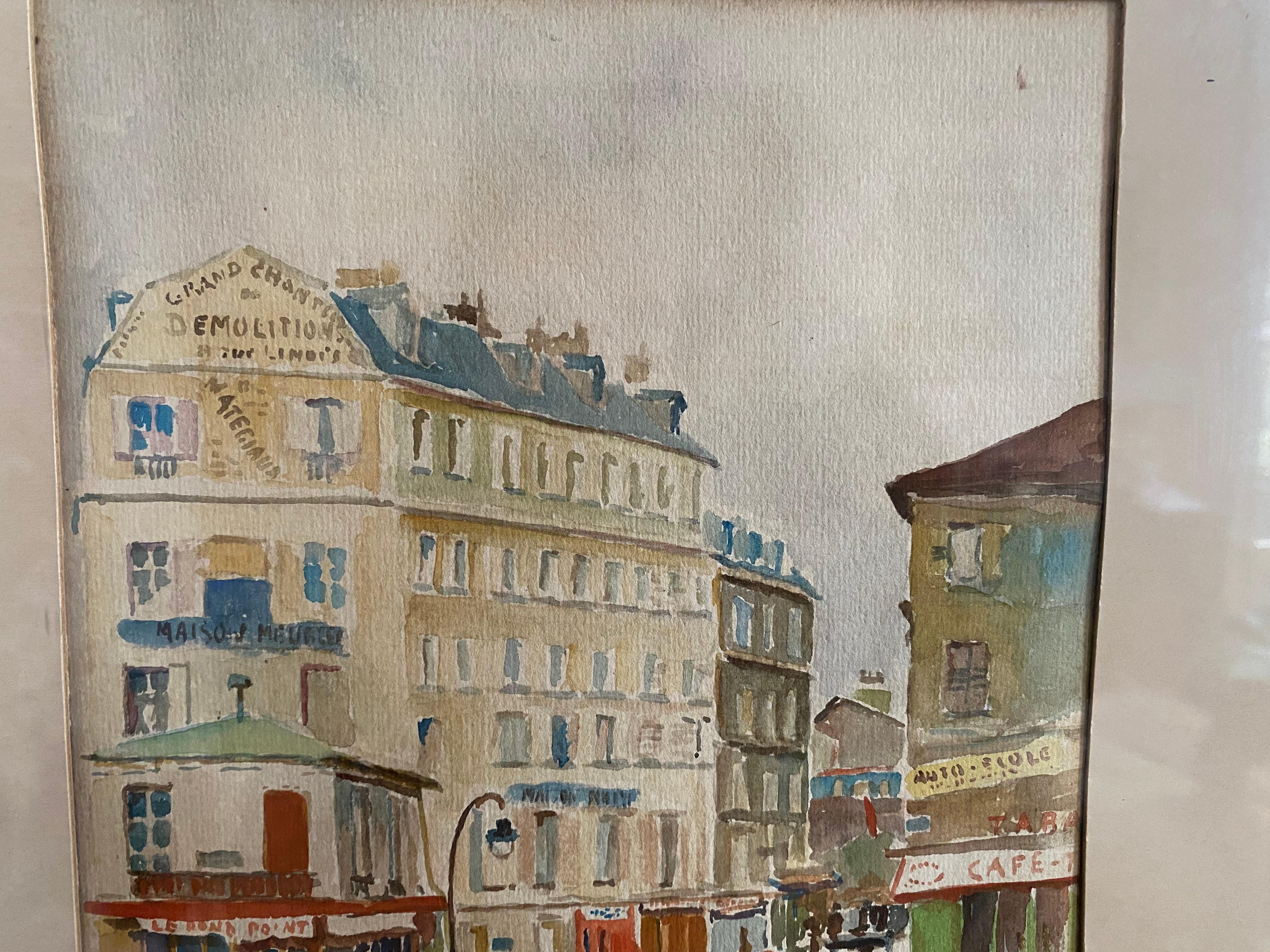 Watercolor of a Paris street scene with a „Berliner Leiste“ frame by A. Paly For Sale 6