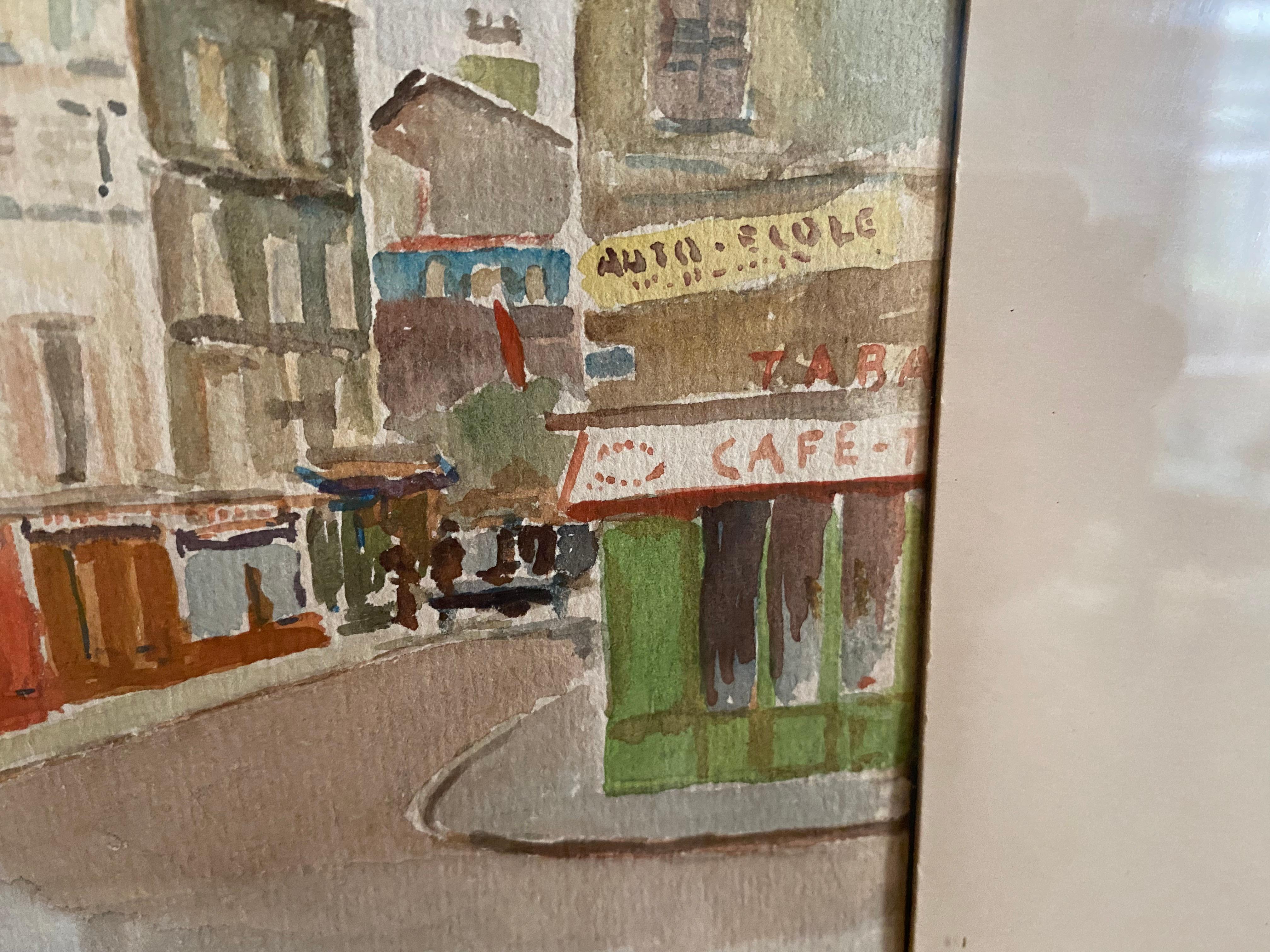 Watercolor of a Paris street scene with a „Berliner Leiste“ frame by A. Paly For Sale 7