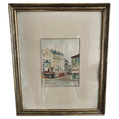 Watercolor of a Paris street scene with a „Berliner Leiste“ frame by A. Paly