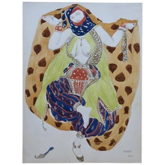 Watercolor of a Semi Nude Dancer for Scheherazade ballet by Bakst, France, 1910