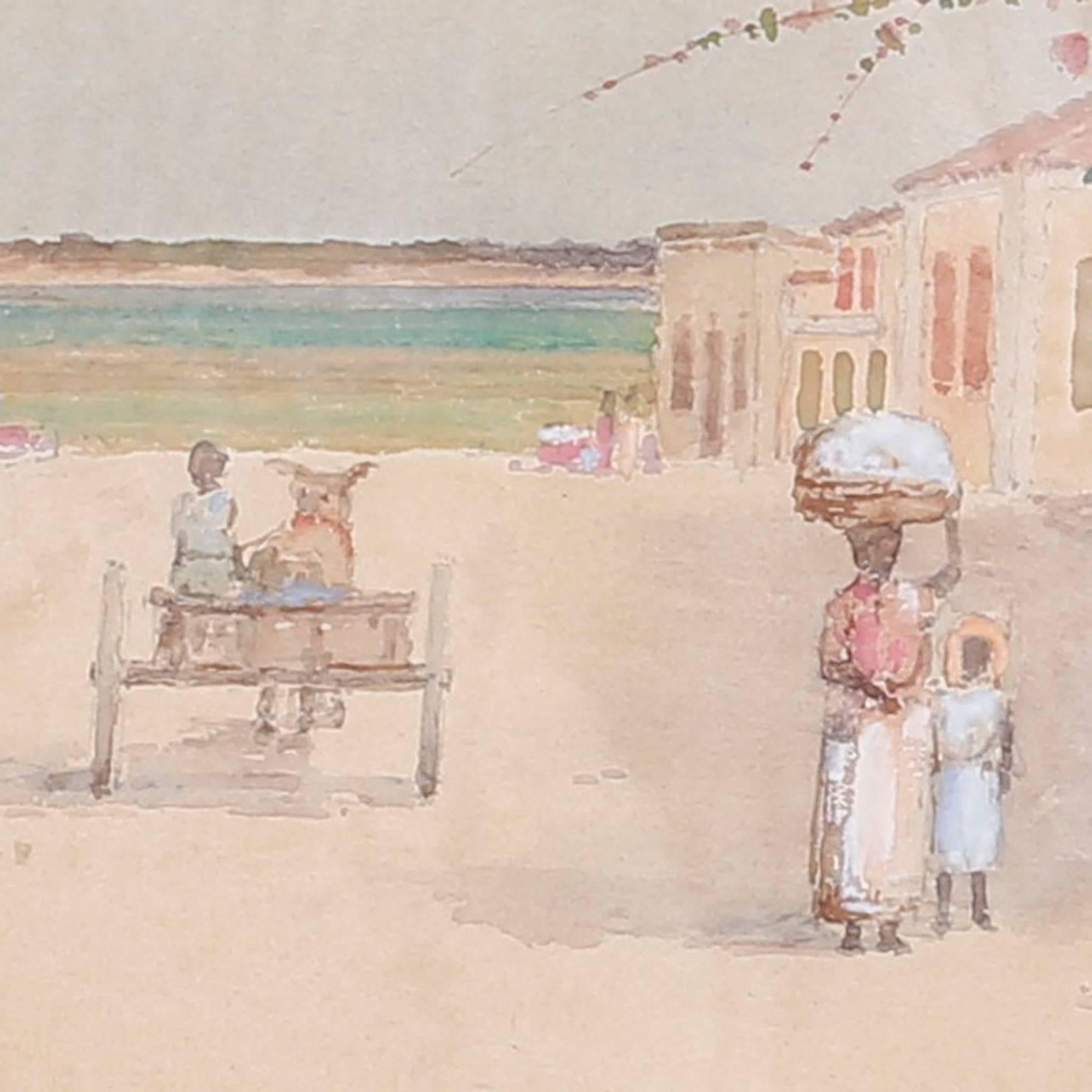 20th Century Watercolor of a Tropical Street Scene