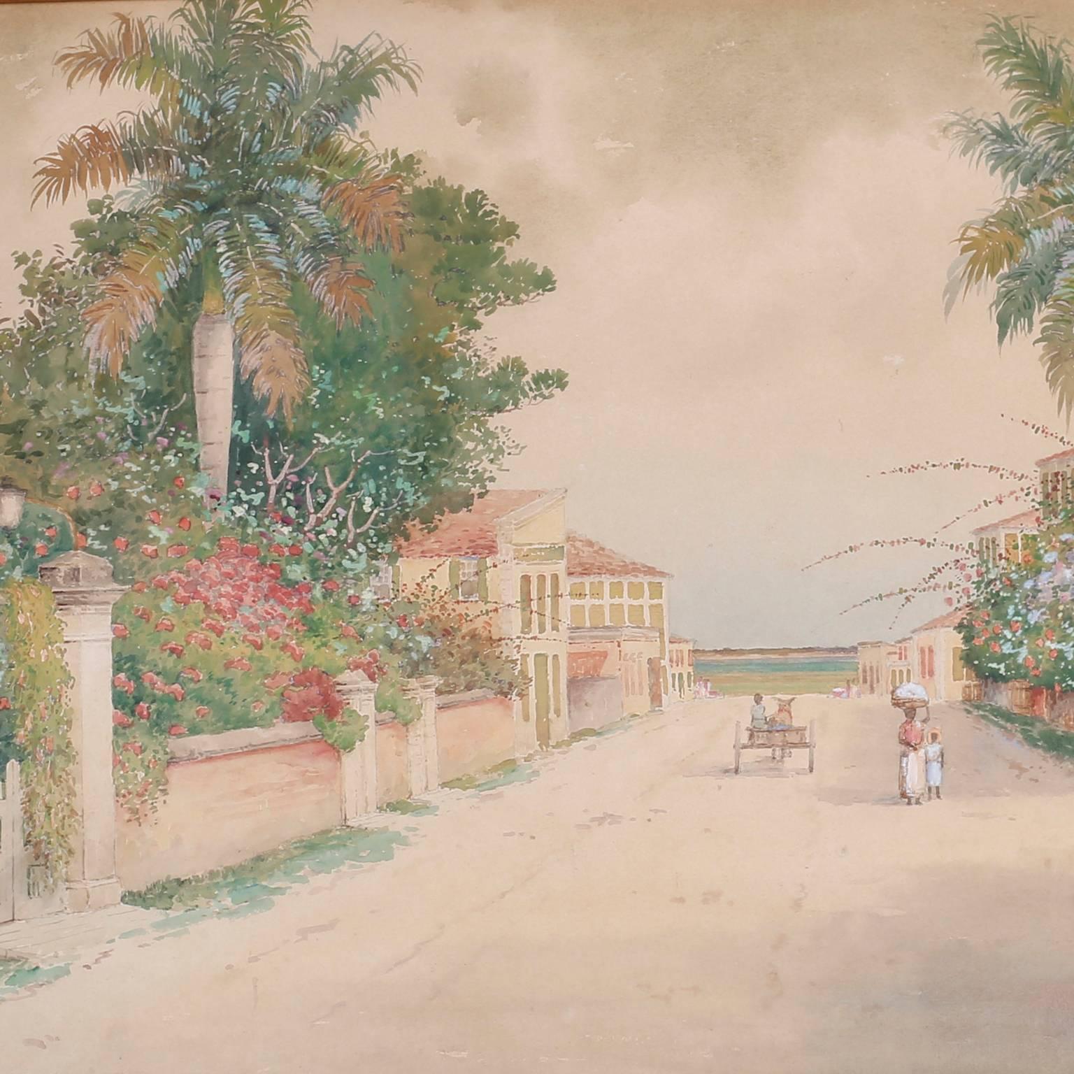 Watercolor of a Tropical Street Scene 1