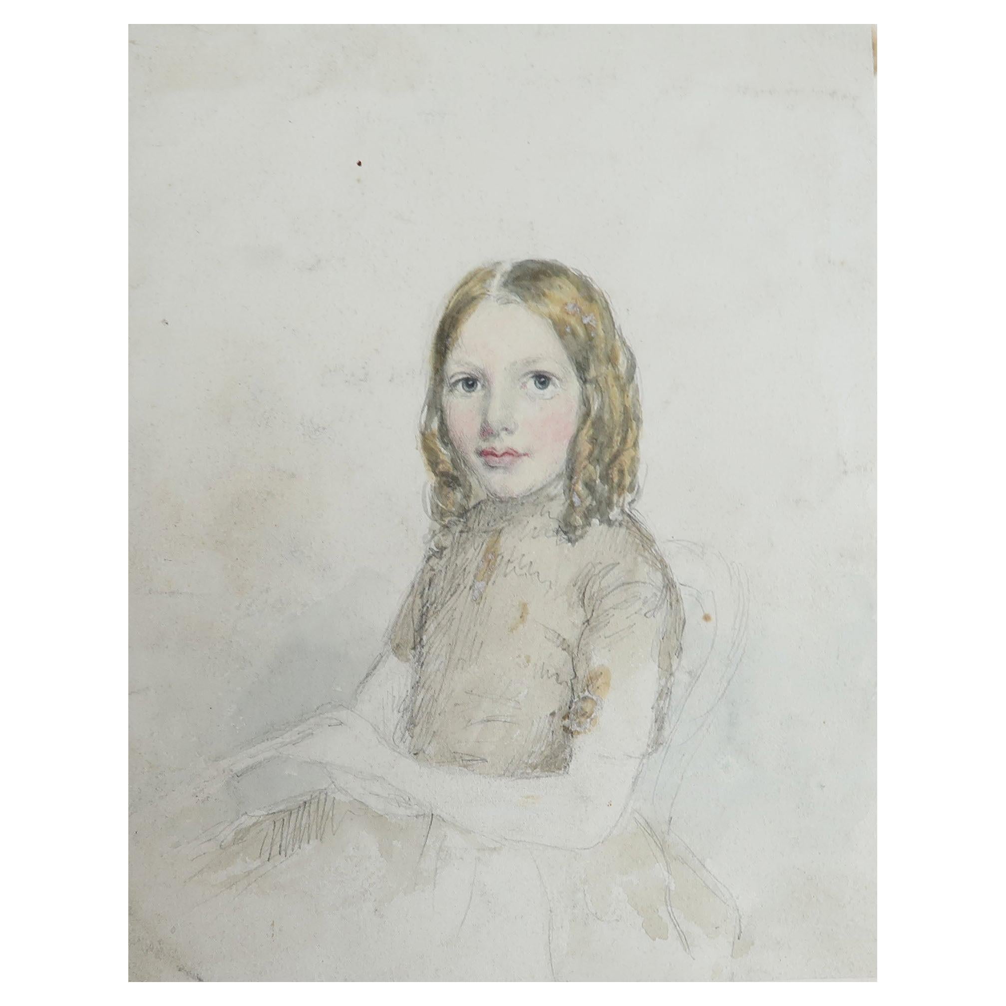 Watercolor of A Young Lady by Robert Hindmarsh Grundy, C.1850