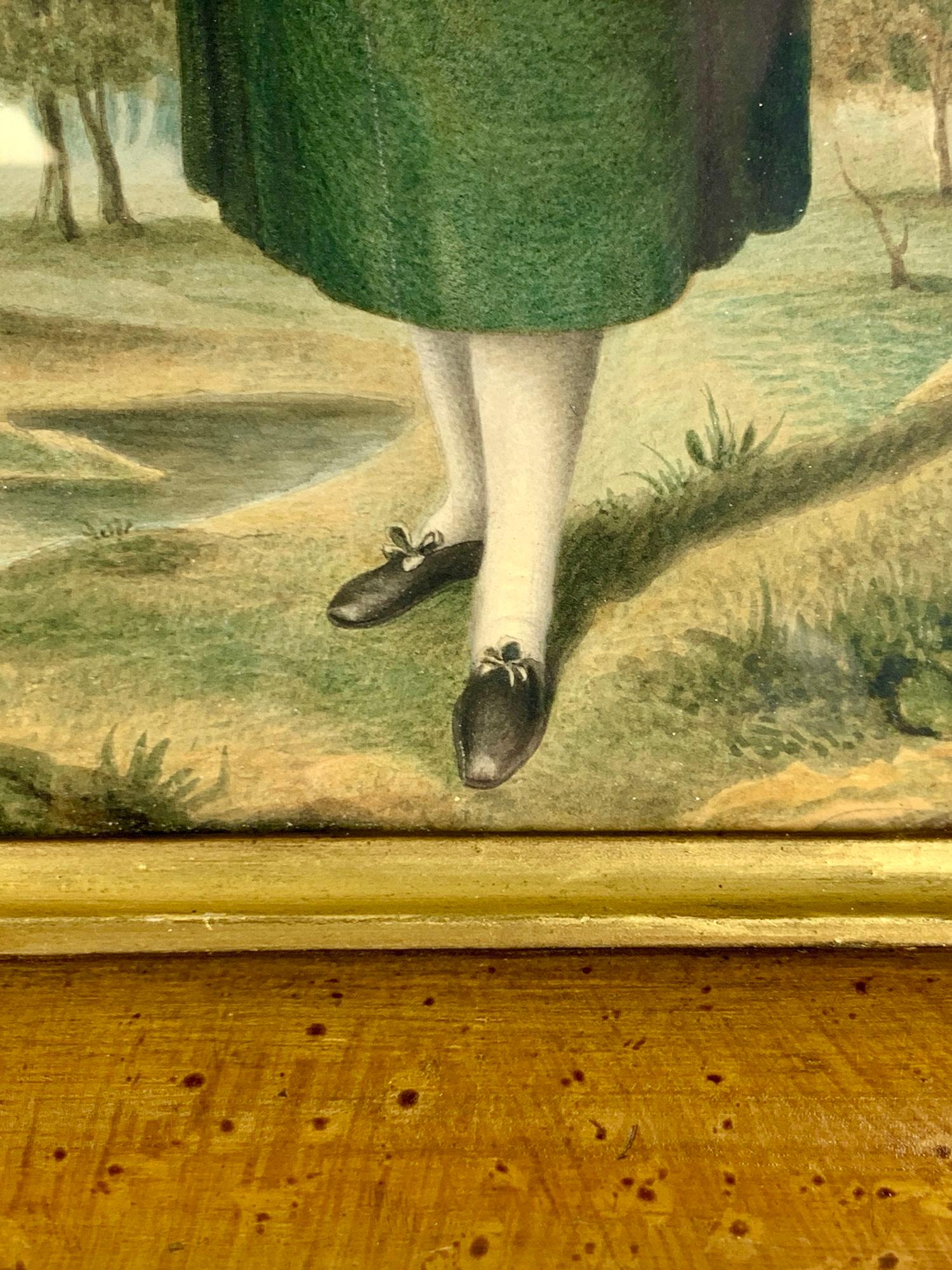 Hand-Painted Watercolor of a Young Lady with a Red Shawl, England Circa 1840-1850 For Sale