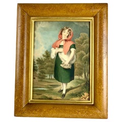 Aquarelle d'une jeune femme au châle rouge, Angleterre Vers 1840-1850