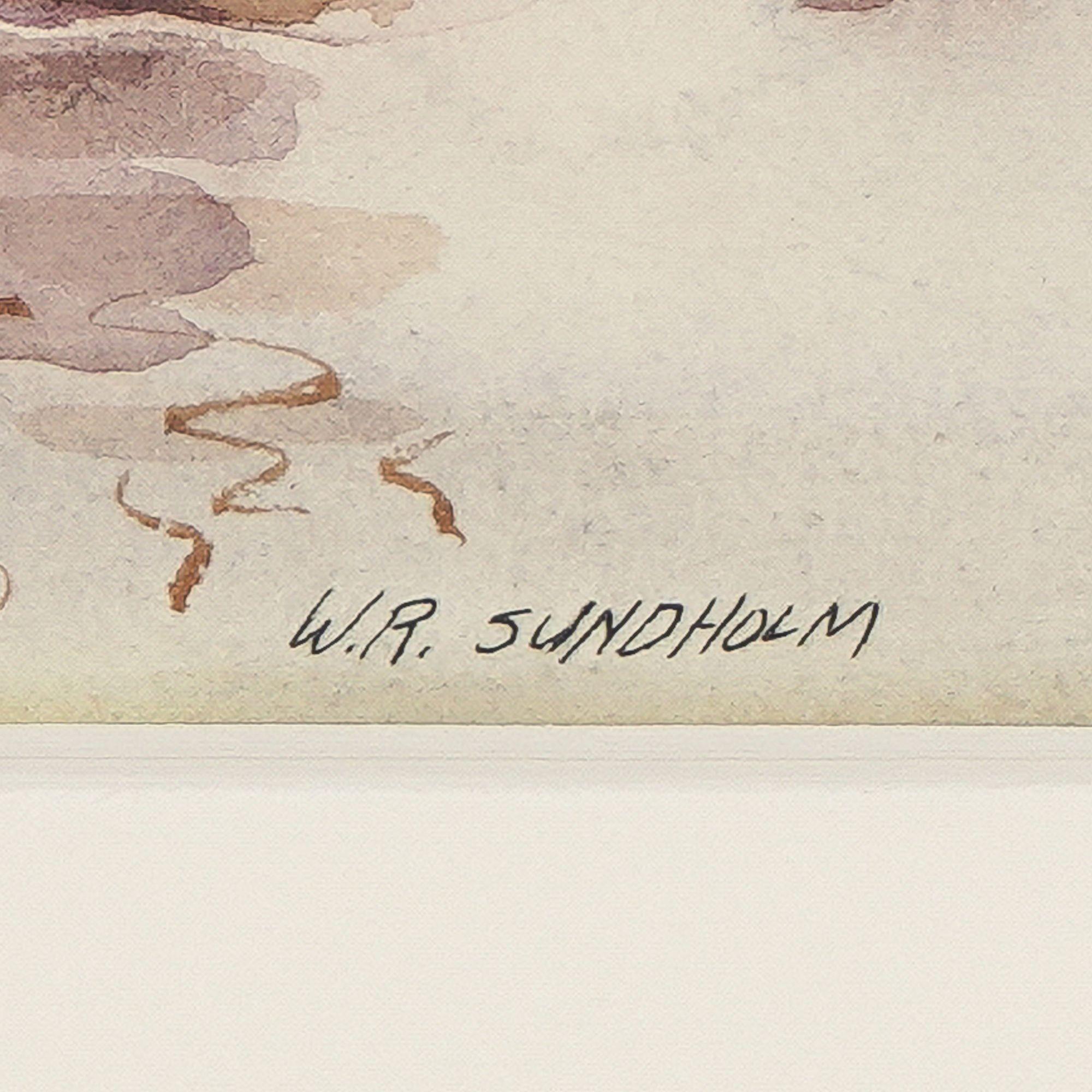Paper Watercolor of duck hunters on a punt by W.R. Sundholm For Sale