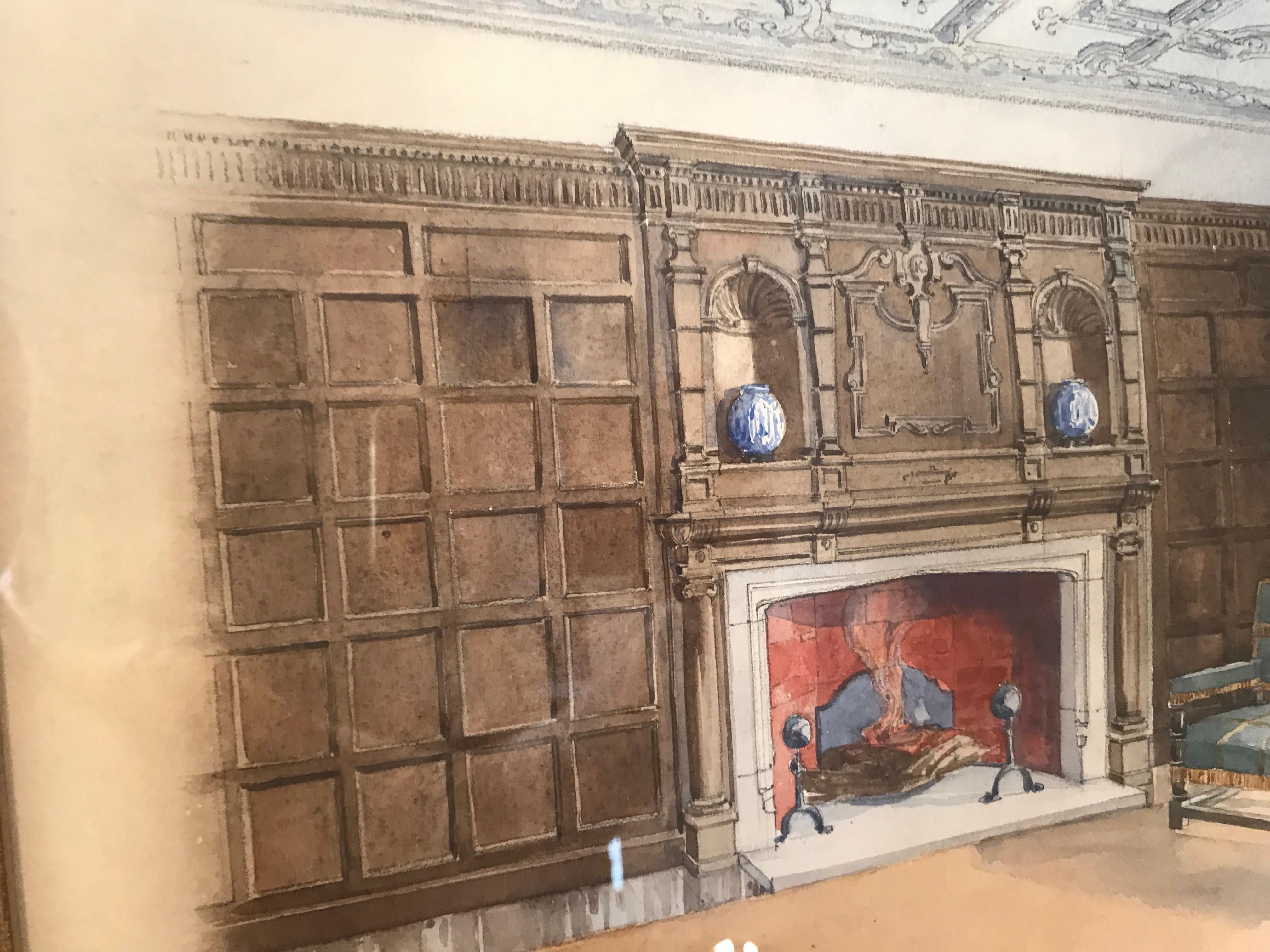 English  Watercolor of Interior Room Attributed to B. Carpenter For Sale