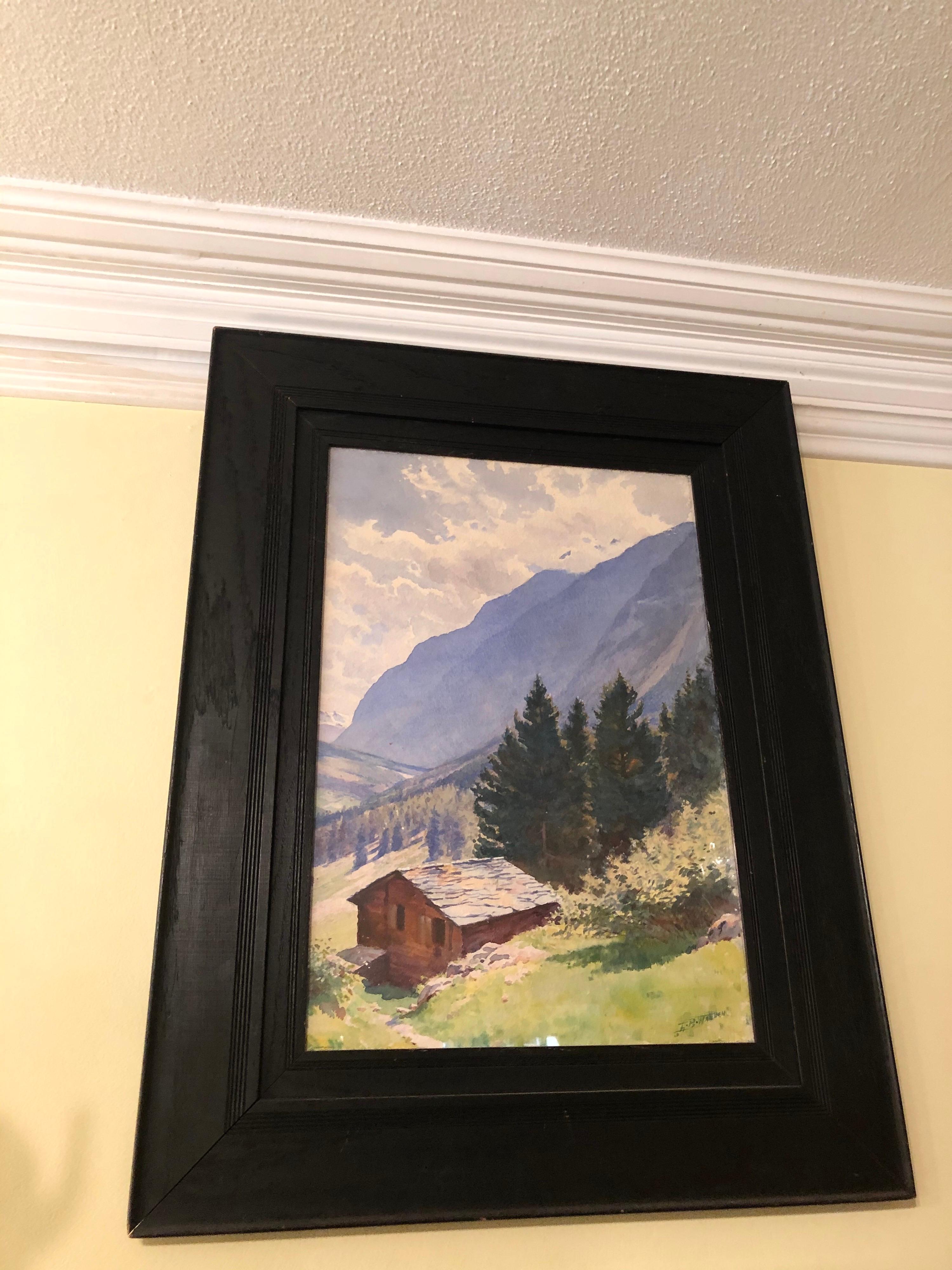 Watercolor of Majestic Mountain View Signed Harold Broadfield Warren For Sale 1