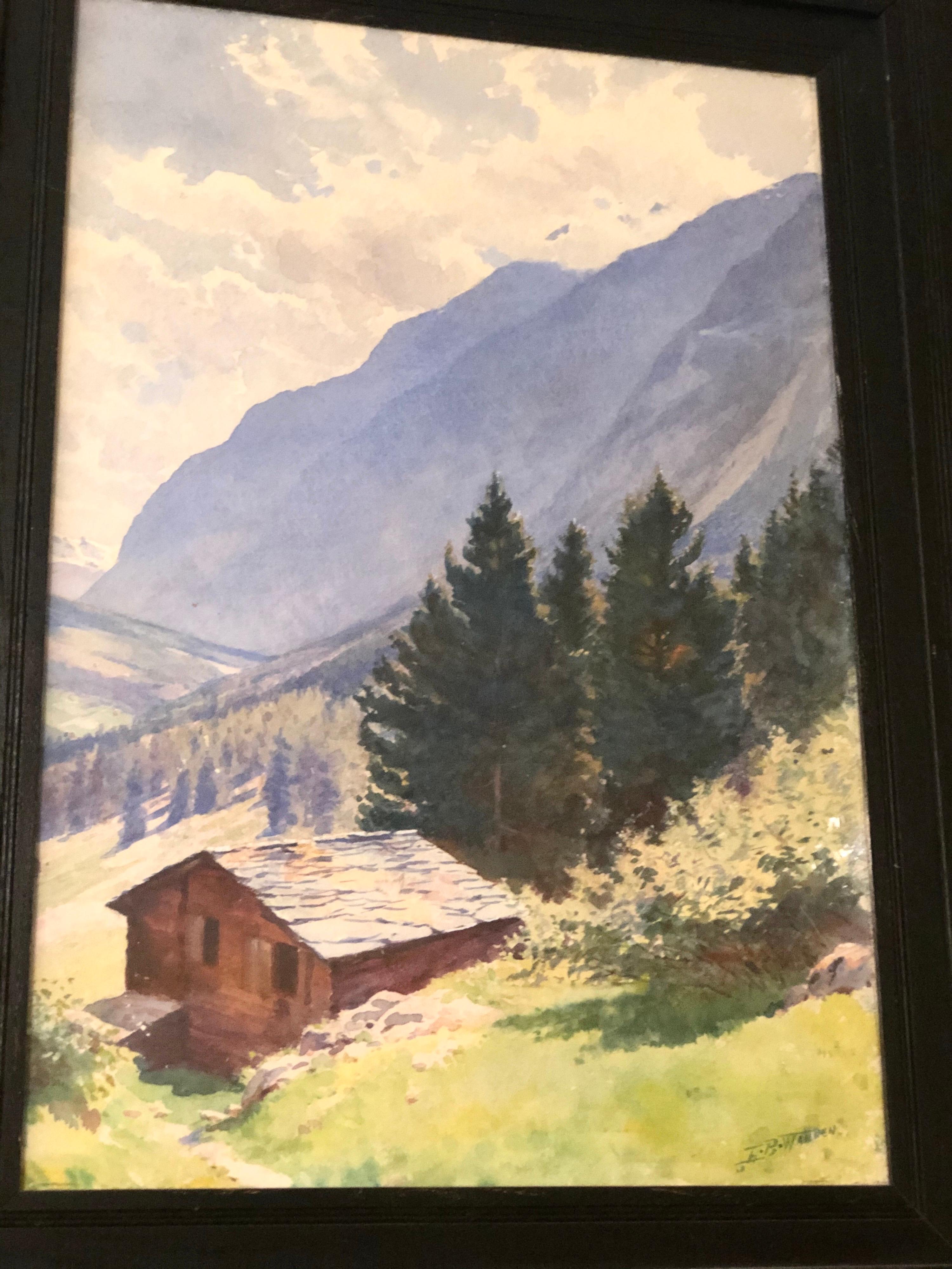 Adirondack Watercolor of Majestic Mountain View Signed Harold Broadfield Warren For Sale