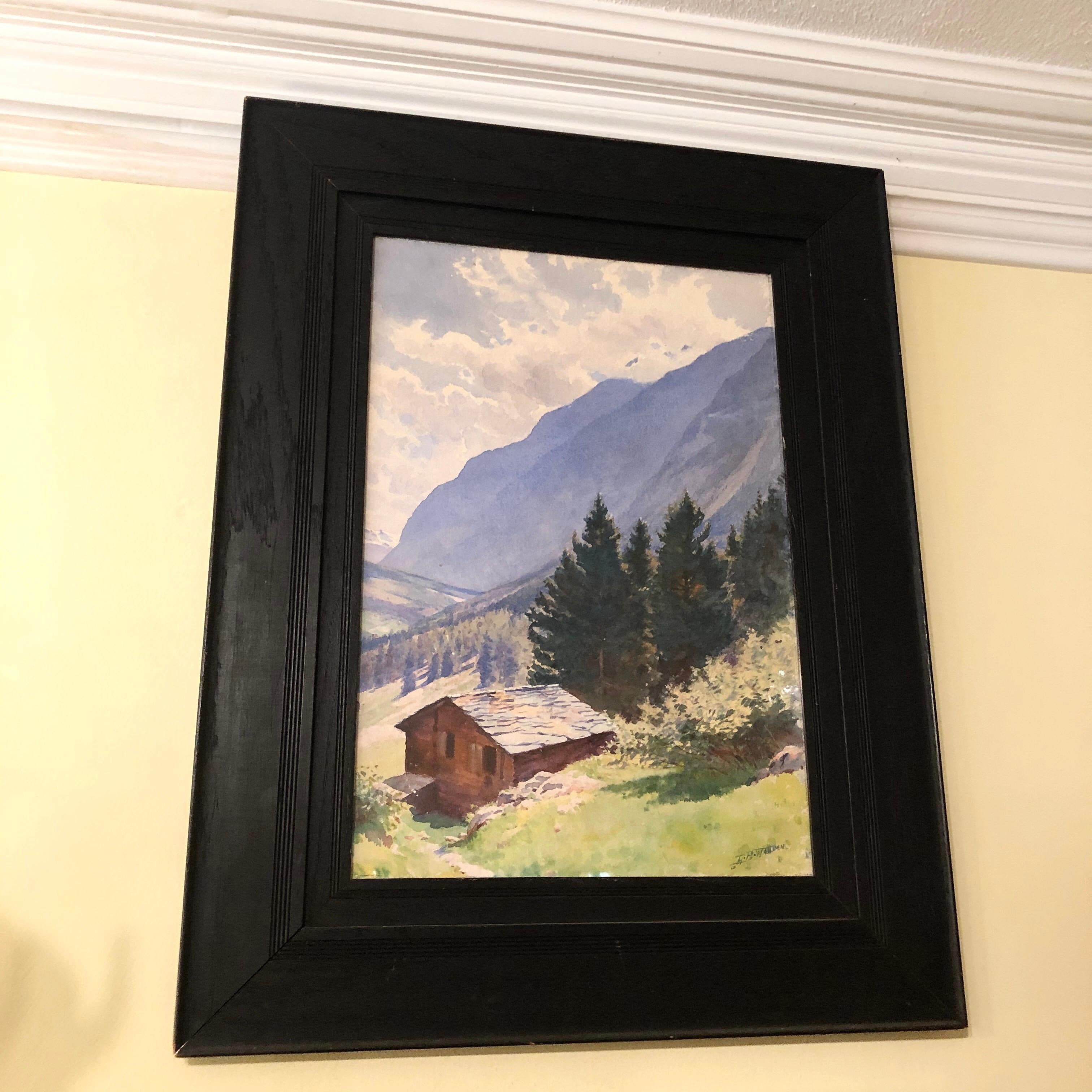 Watercolor of Majestic Mountain View Signed Harold Broadfield Warren In Good Condition For Sale In Boston, MA