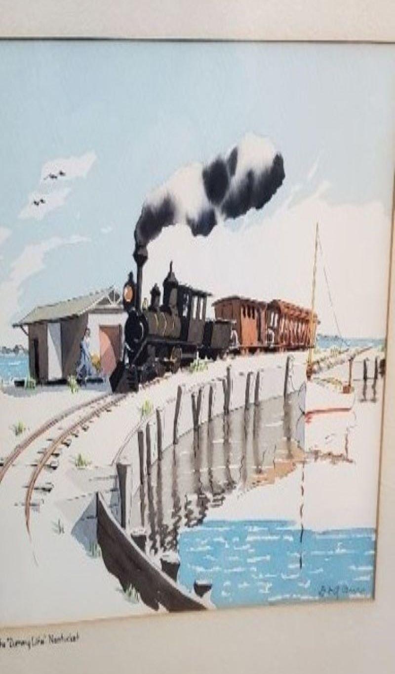 American Watercolor of Nantucket Railroad, by Doris and Richard Beer, circa 1940 For Sale