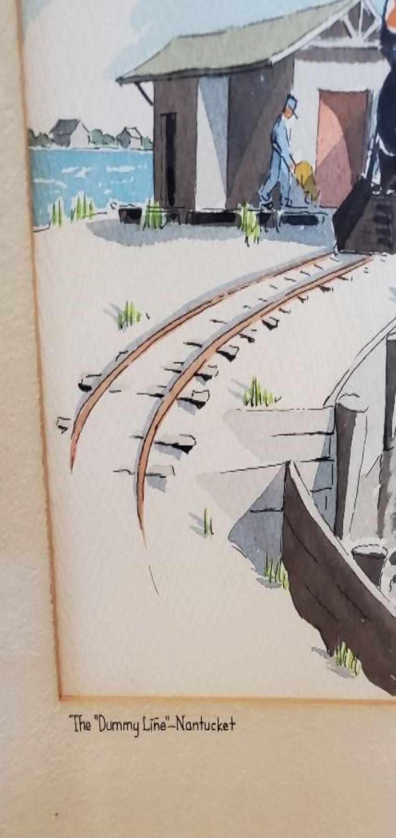 Mid-20th Century Watercolor of Nantucket Railroad, by Doris and Richard Beer, circa 1940 For Sale