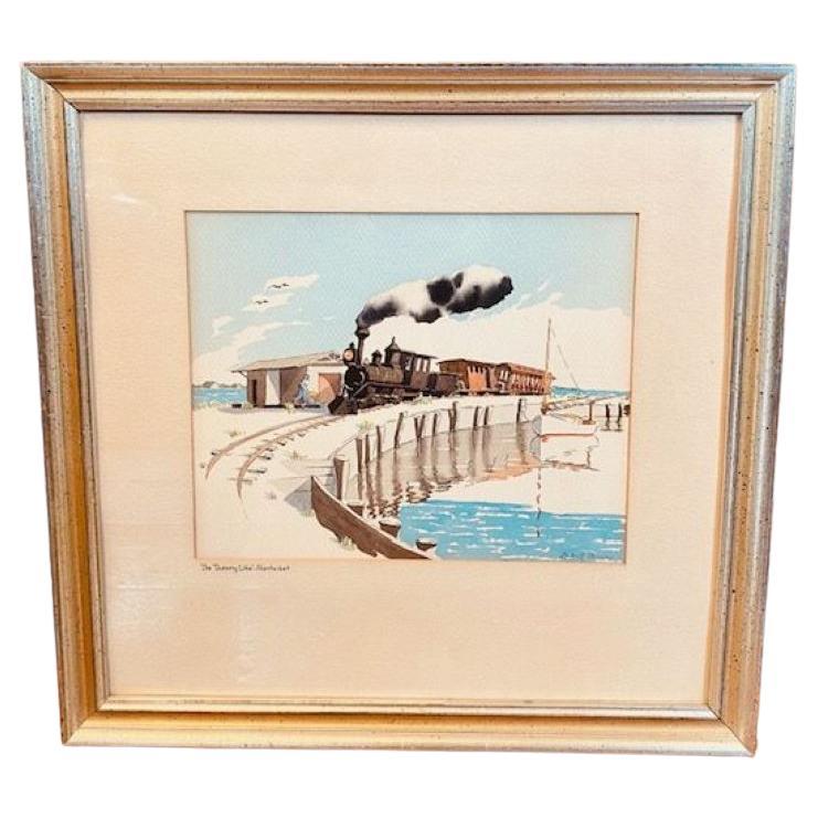 Aquarelle du chemin de fer de Nantucket, par Doris et Richard Beer, vers 1940 en vente