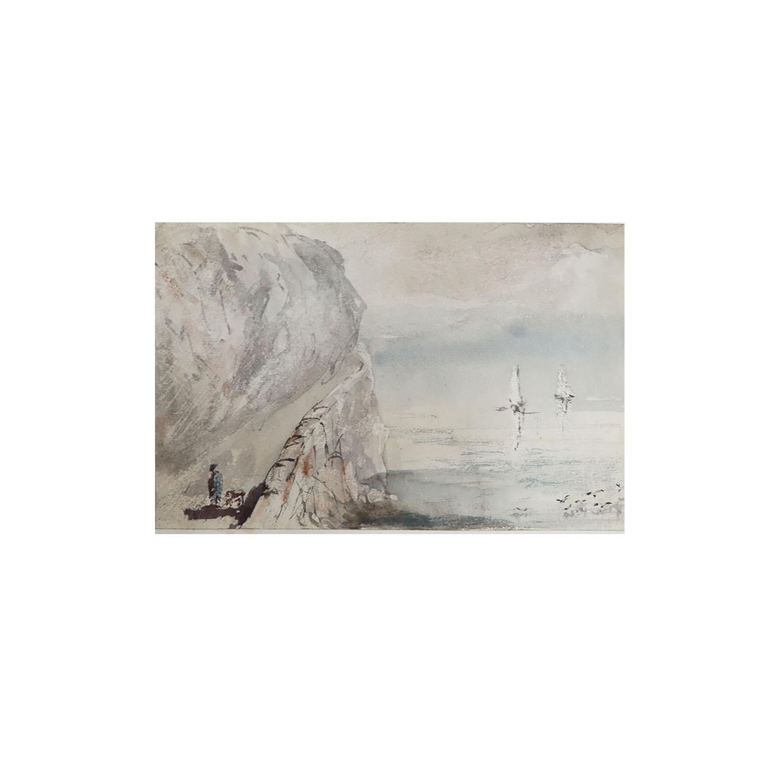 Victorian Watercolor of Penmaenmawr, North Wales by Robert Hindmarsh Grundy, C.1850 For Sale