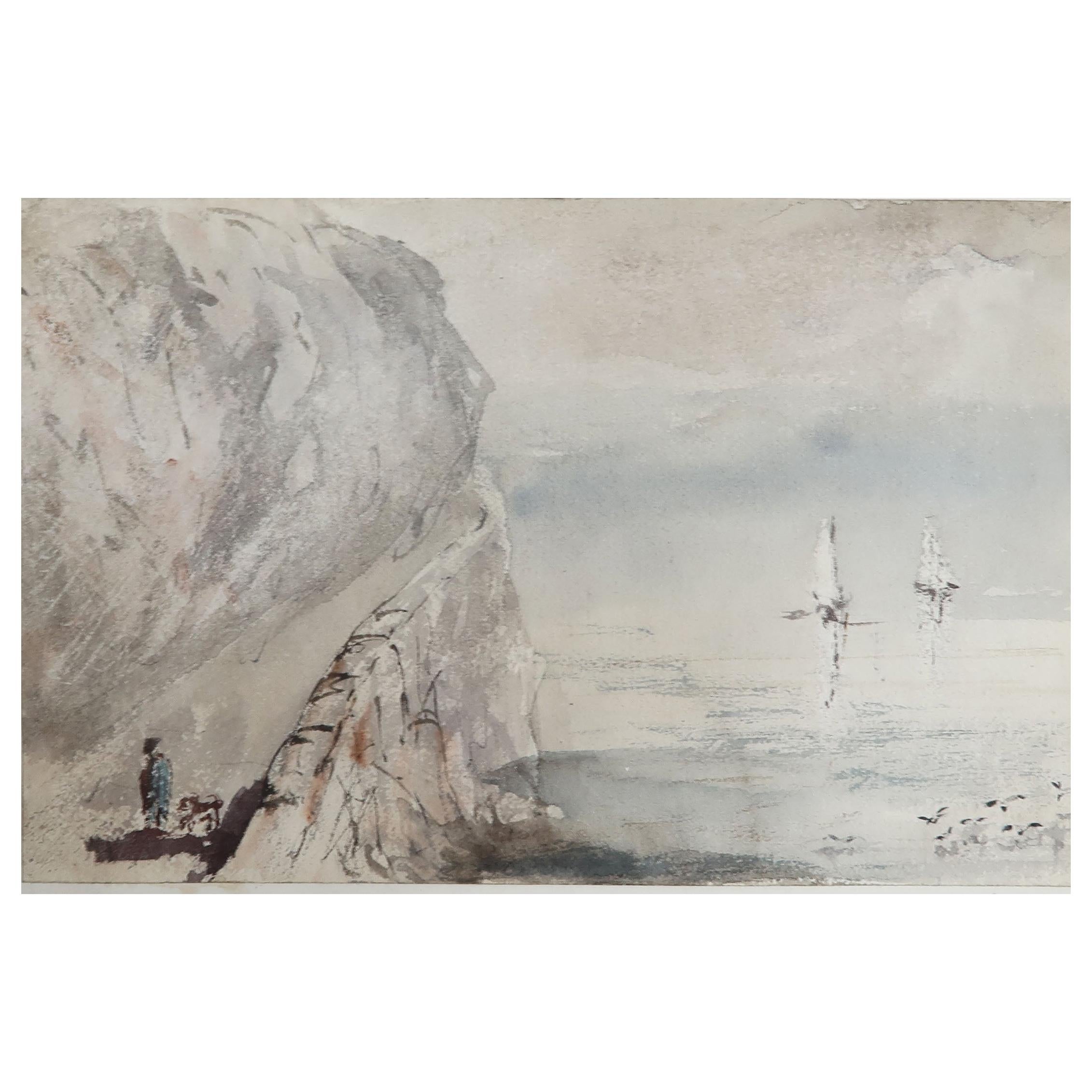 Watercolor of Penmaenmawr, North Wales by Robert Hindmarsh Grundy, C.1850 For Sale
