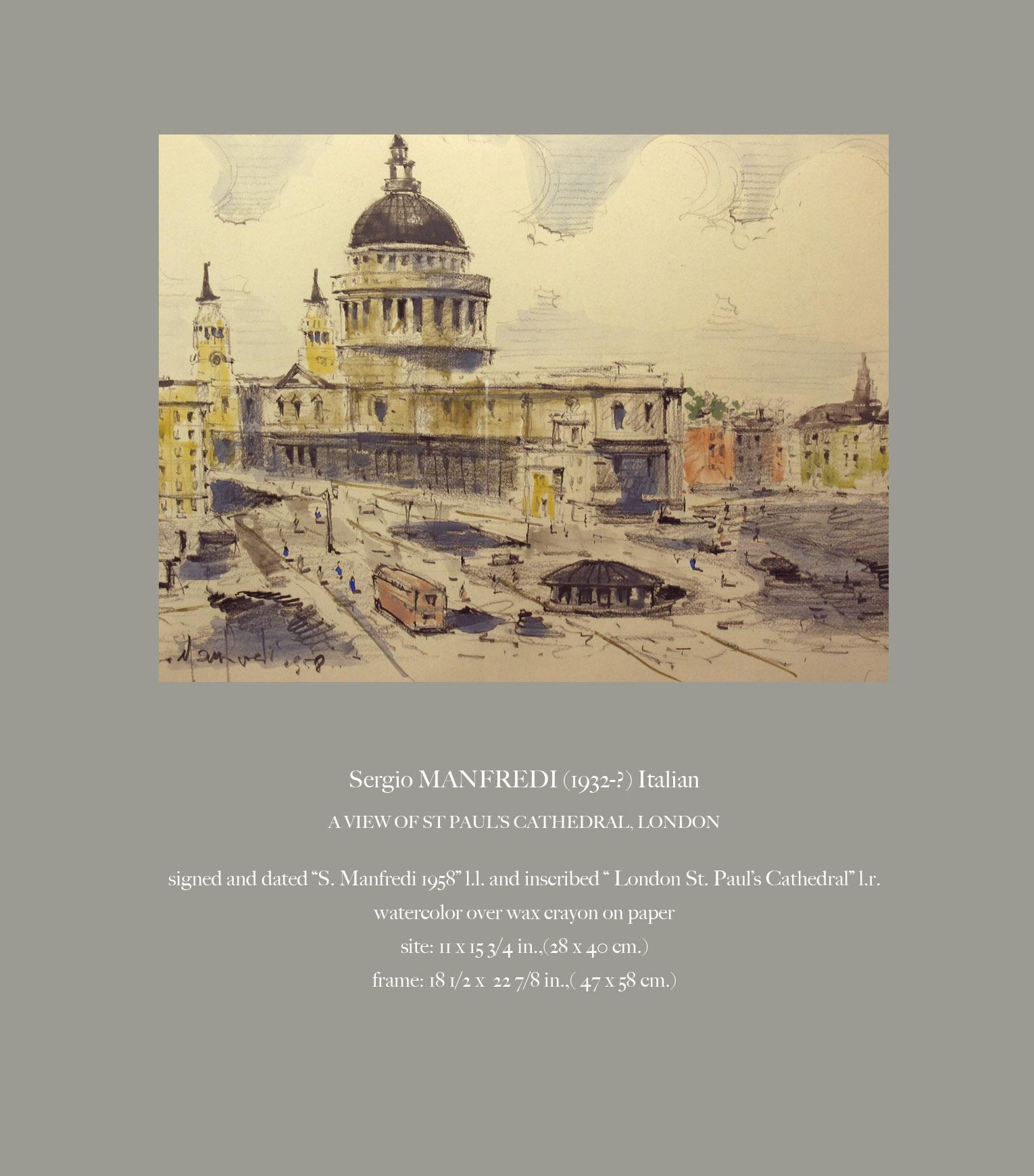 Watercolor of St. Paul's Cathedral in London Sergio Manfredi, Italian For Sale 1