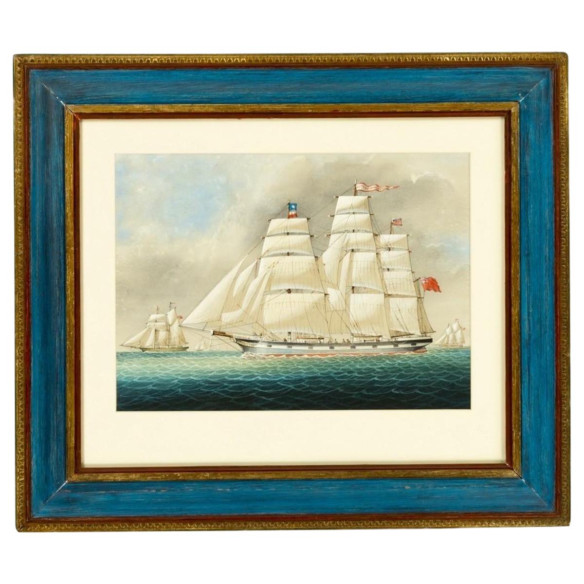 Watercolor of the SS City of Manchester For Sale