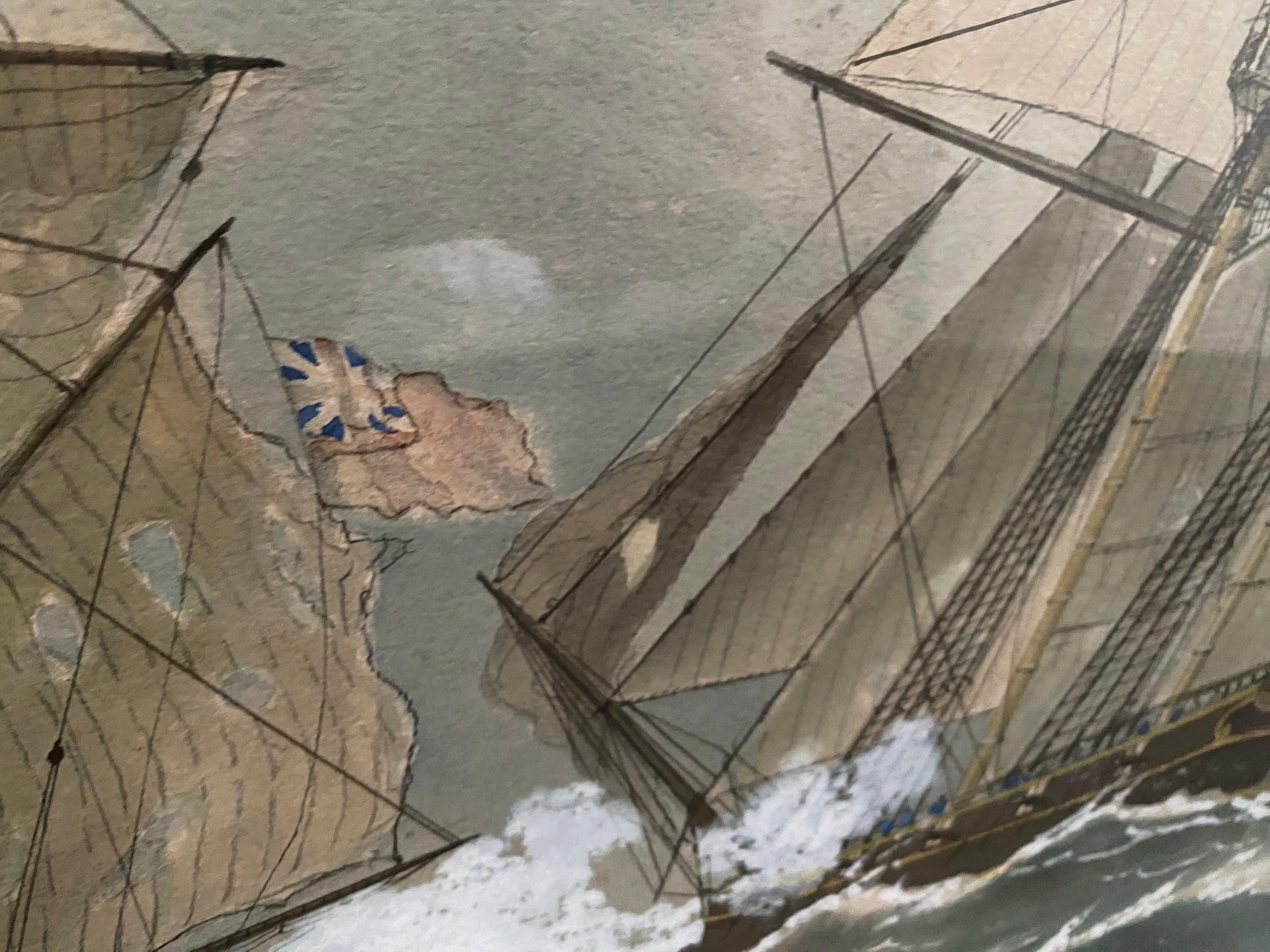 20th Century Watercolor of Three Ships, 1905, Signed Edward John Russell, (American)