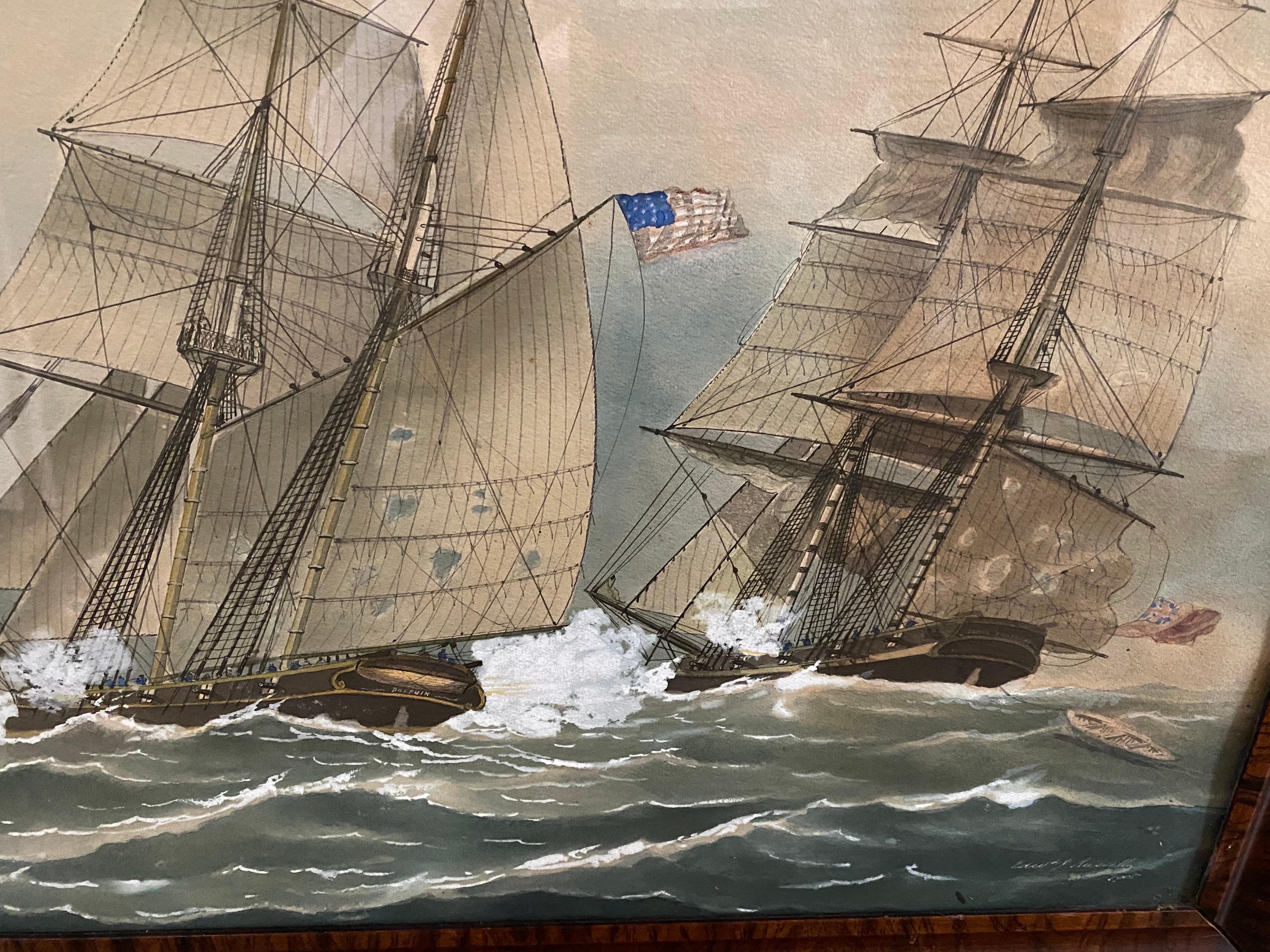 Watercolor of Three Ships, 1905, Signed Edward John Russell, (American) 1