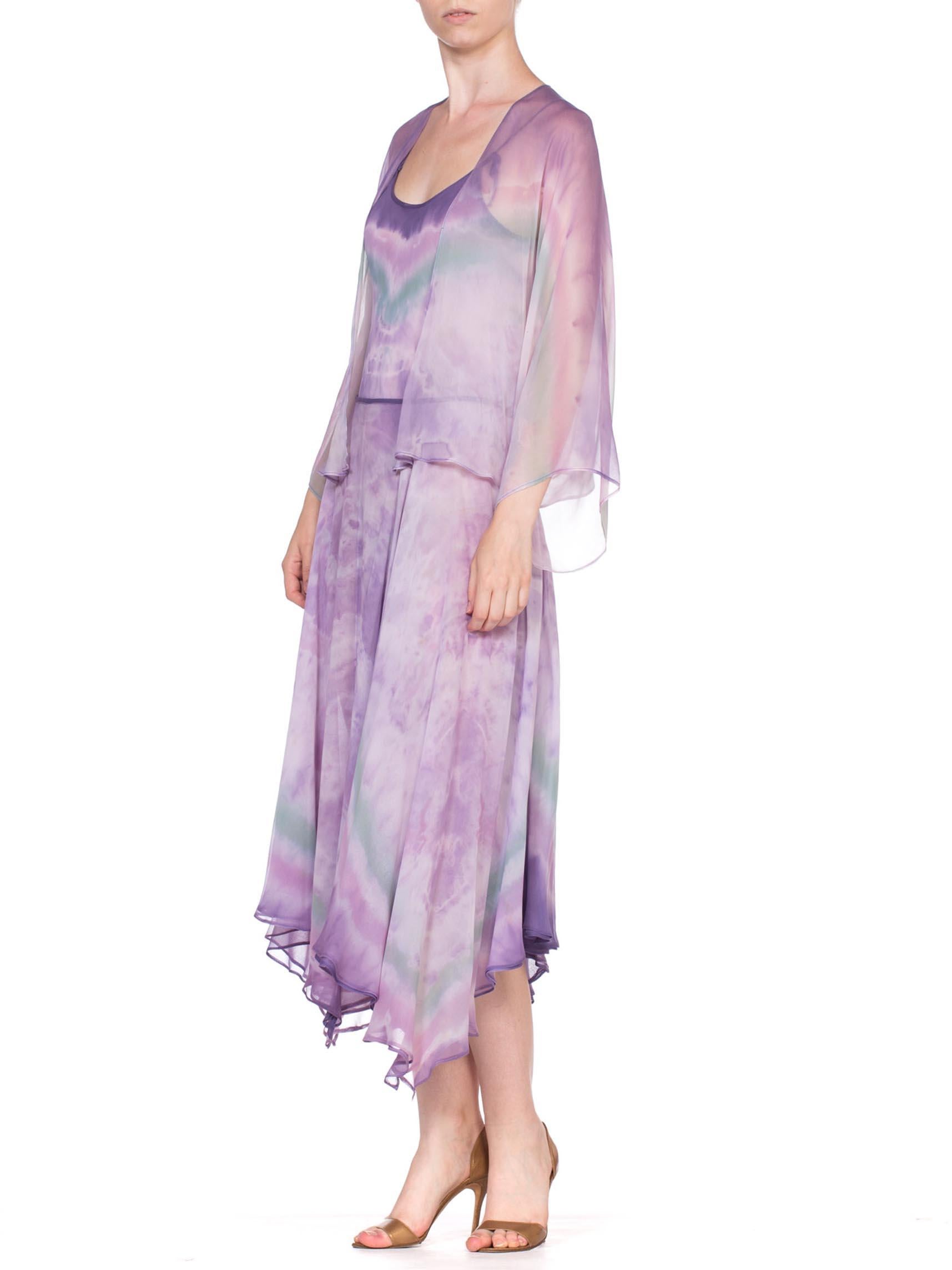1970'S Purple Silk Chiffon Watercolor Ombré Tie Dye Skirt & Cami Ensemble With  In Excellent Condition In New York, NY