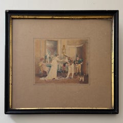 Watercolor on Paper, Bourgeois Interior Scene by E. Picou, 19th Century
