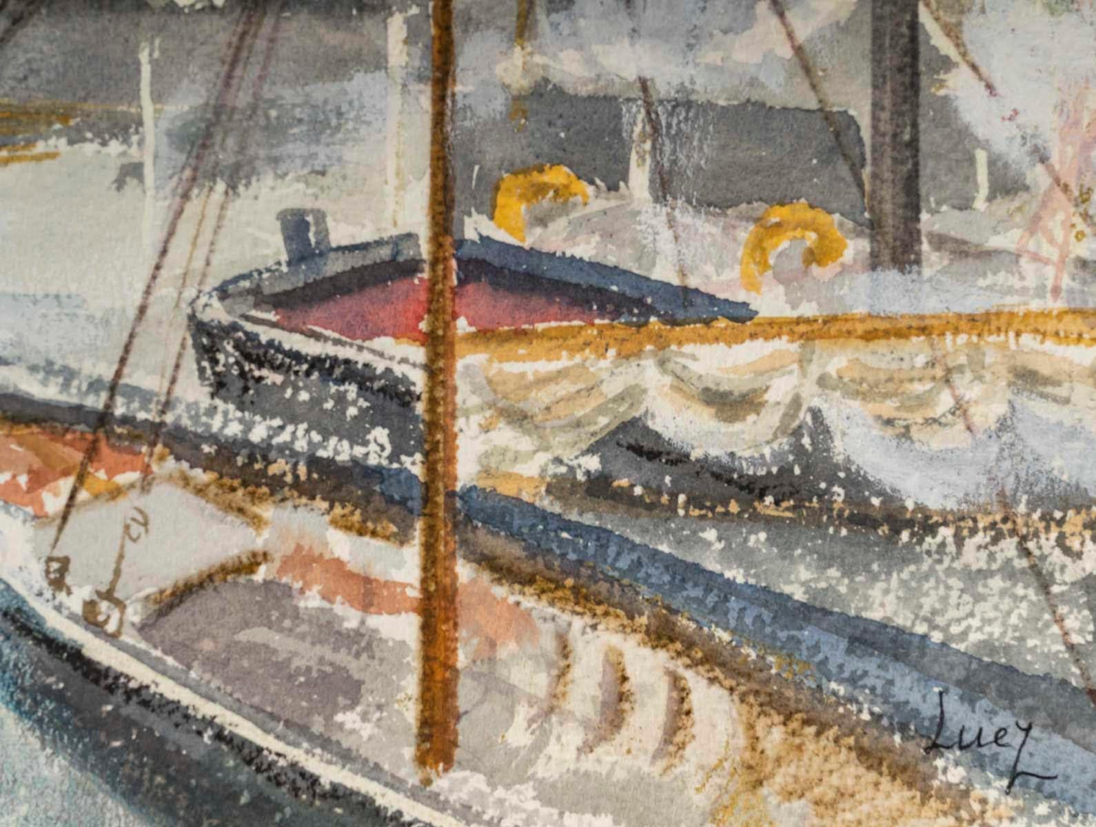 20th Century Watercolor on Paper by Evelyne Luez, 1960. For Sale