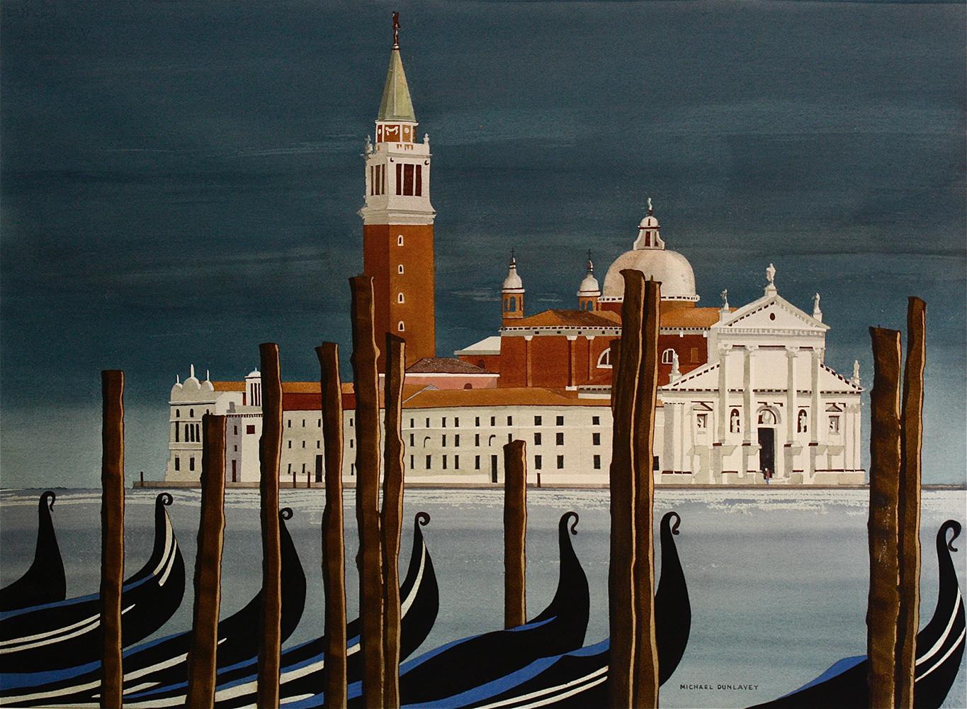 Watercolor on Paper 'Chiesa di San Maggiore, Venice' Signed Michael Dunlavey In New Condition For Sale In San Francisco, CA