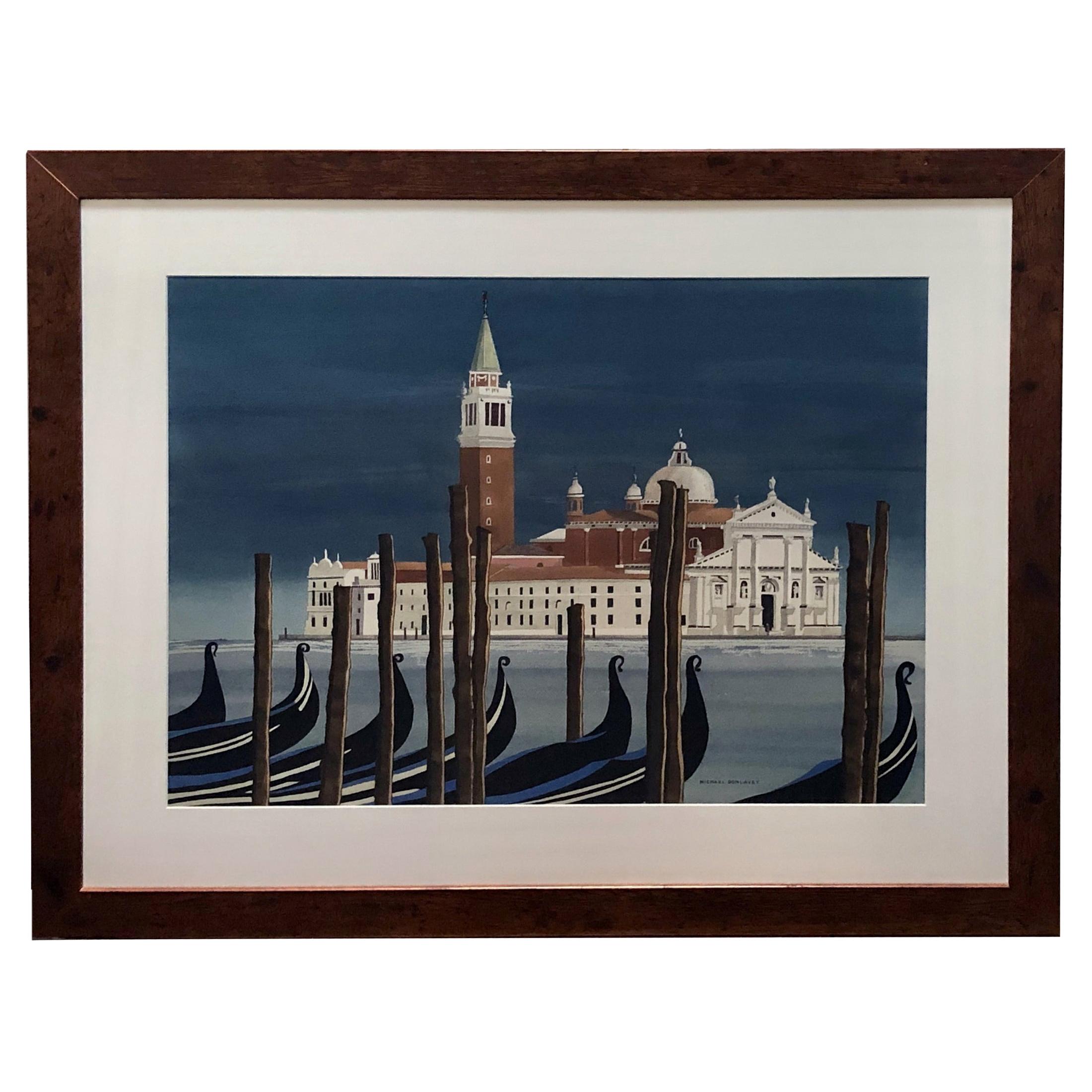 Watercolor on Paper 'Chiesa di San Maggiore, Venice' Signed Michael Dunlavey For Sale