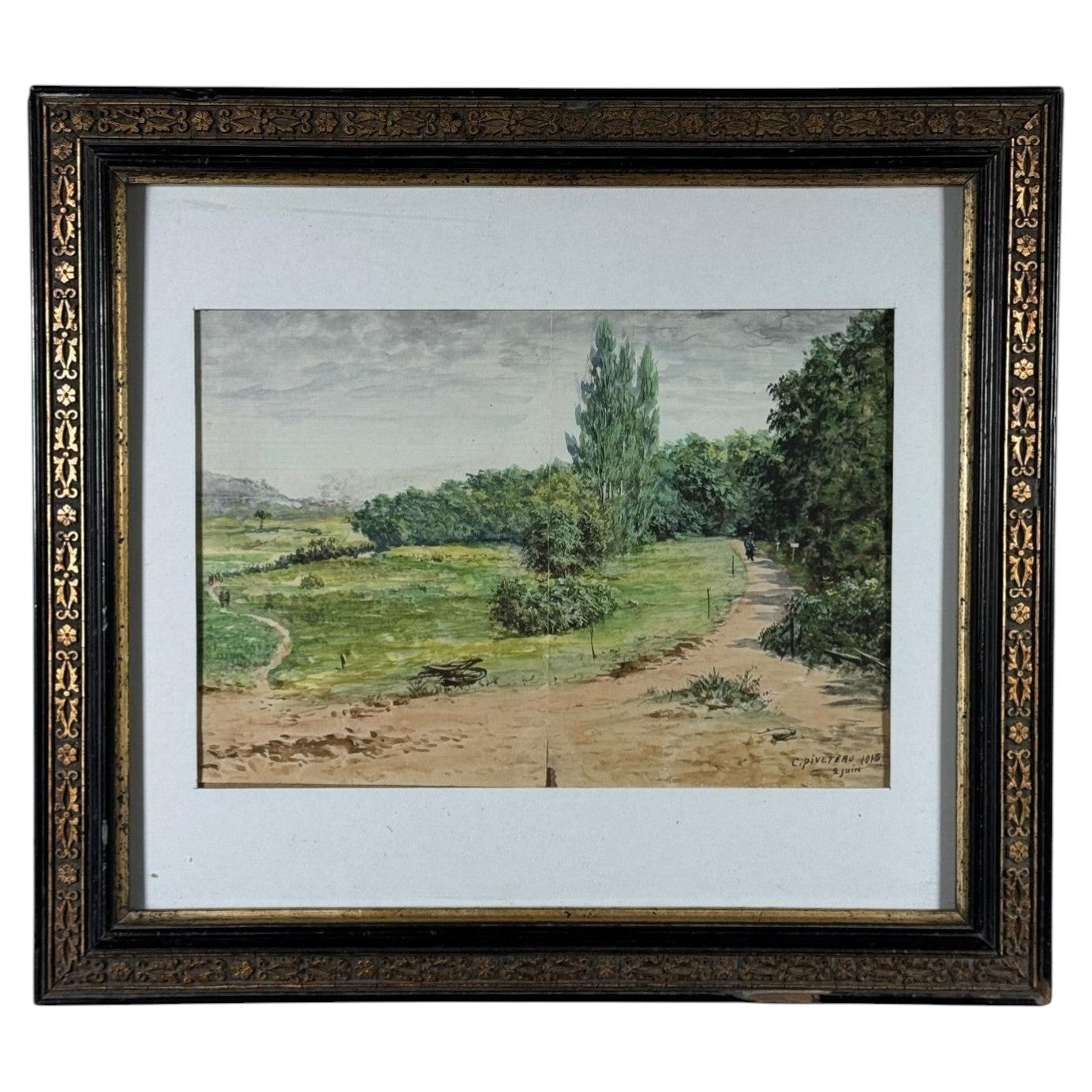 **Aquarelle sur papier représentant un chemin par C.I.C., 1915 en vente