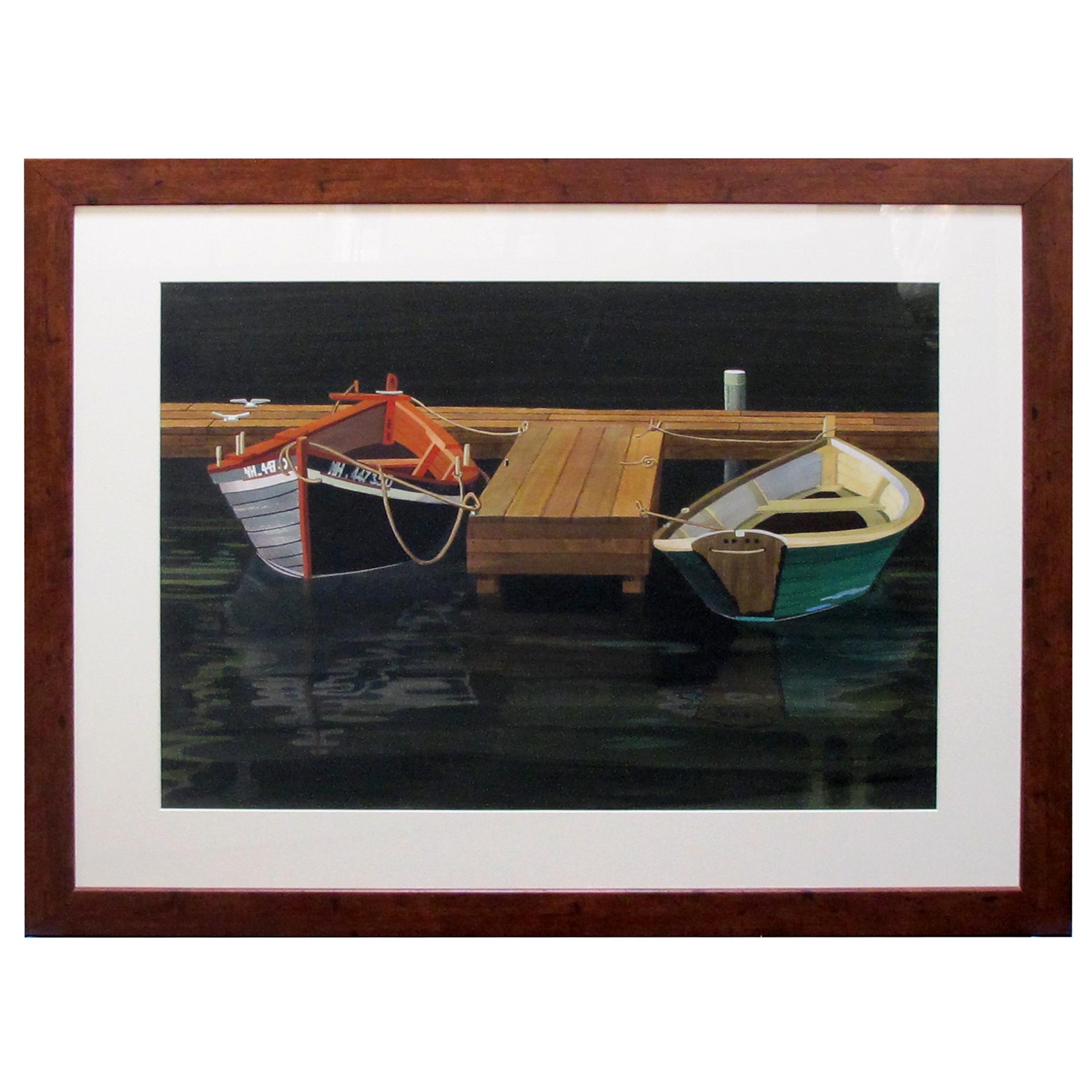 Watercolor on Paper 'Interlude, Two Dories, Boston Harbor by 'Michael Dunlavey For Sale