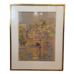 Watercolor on paper “Pont Marie, Paris”, Post-Impressionist, signed Gilis, 1962
