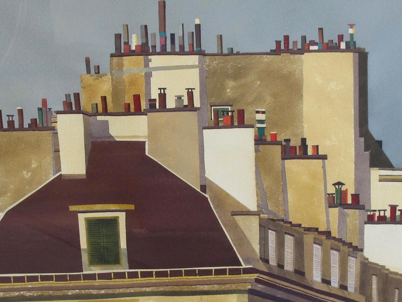 Watercolor on Paper 'Rooftops of Paris' by Michael Dunlavey For Sale 2