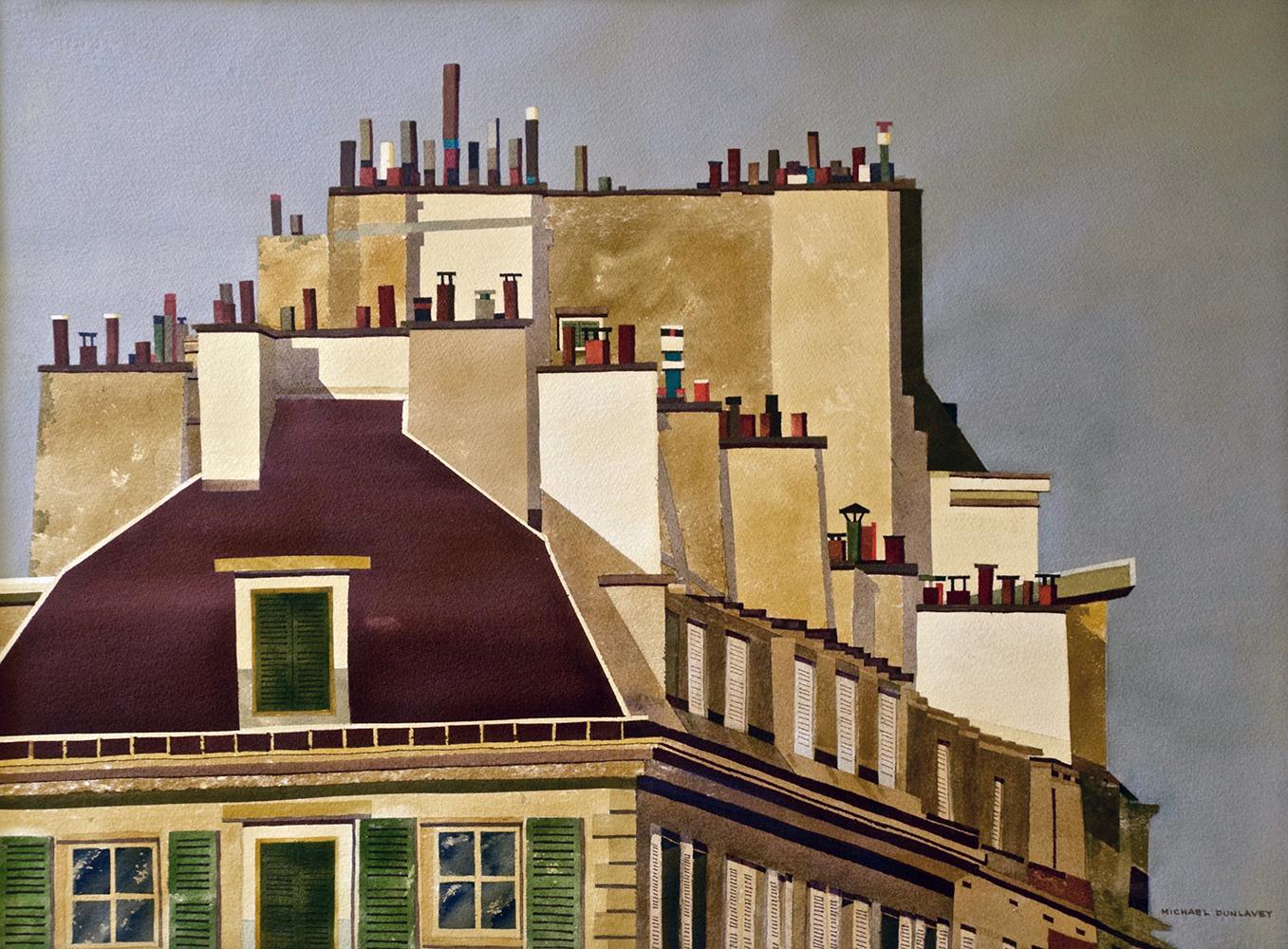 Watercolor on Paper 'Rooftops of Paris' by Michael Dunlavey For Sale 3