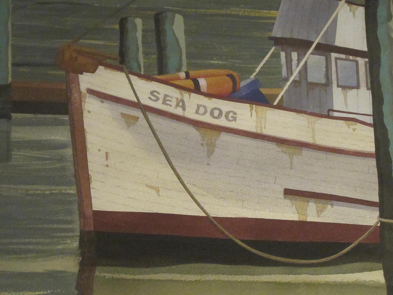 Paint Watercolor on Paper 'Sea Dog, Santa Barbara, California' Signed Michael Dunlavey For Sale