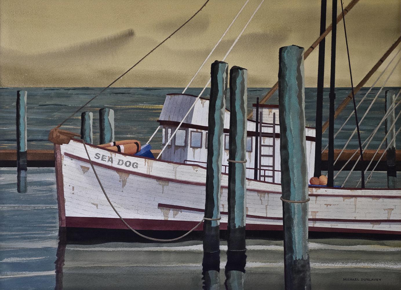 Watercolor on Paper 'Sea Dog, Santa Barbara, California' Signed Michael Dunlavey For Sale 1
