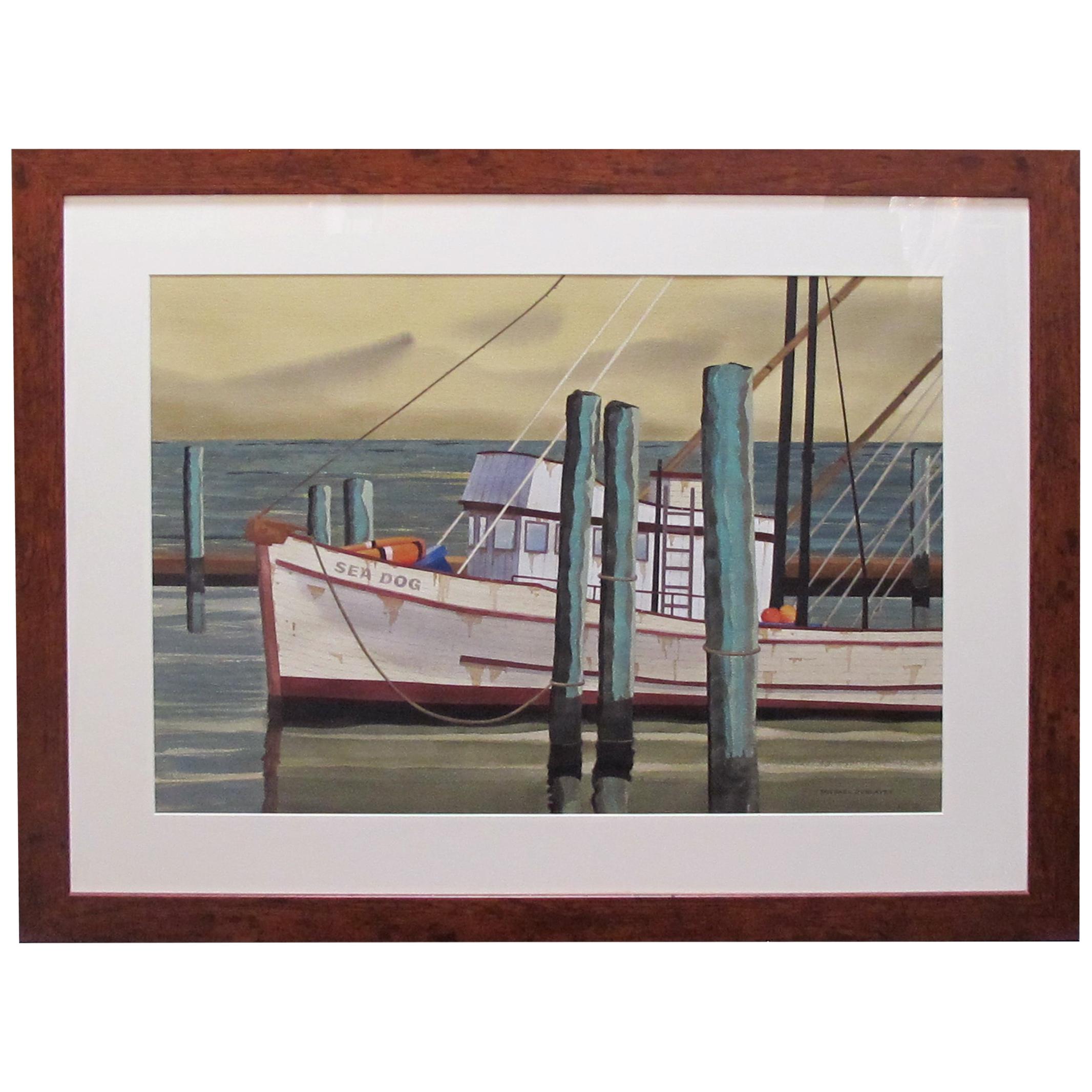 Acquerello su carta 'Sea Dog, Santa Barbara, California' Firmato Michael Dunlavey