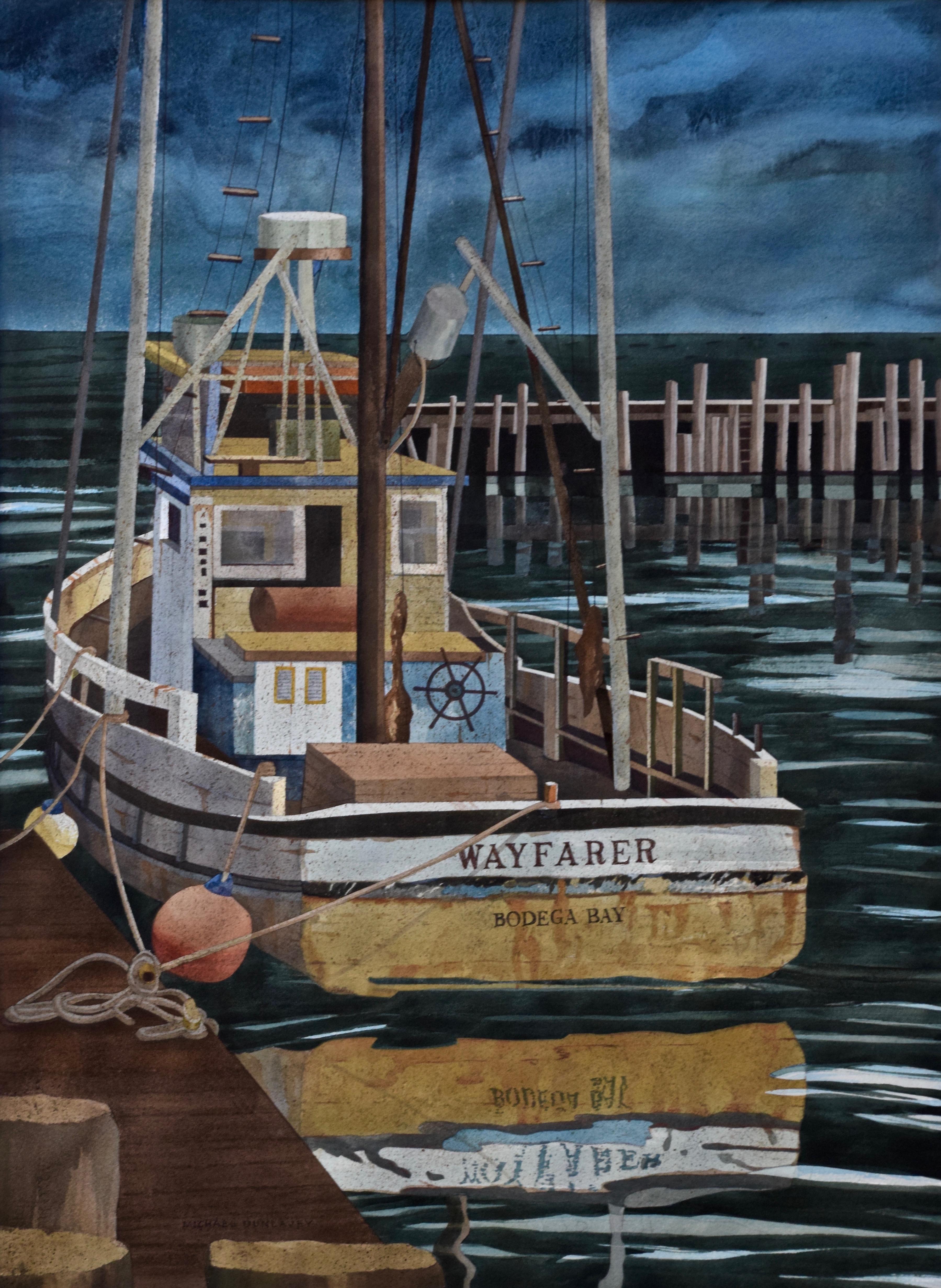 Acuarela sobre papel 'Wayfarer, Noyo Harbor, California por Michael Dunlavey Siglo XXI y contemporáneo en venta