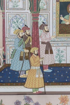 Watercolor on silk depicting a palatal scene. 1950s.