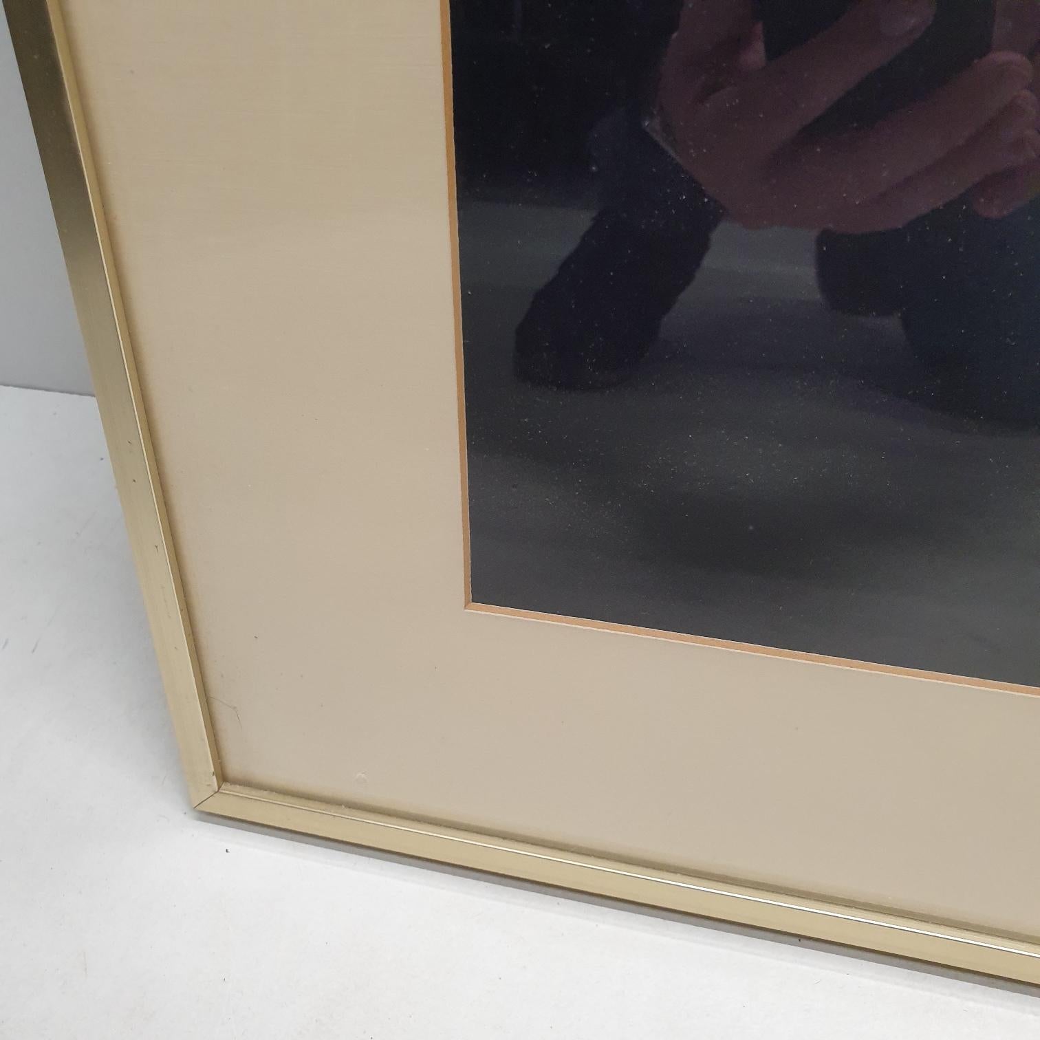 Mid-Century Modern Watercolor Painting Behind Glass from White Heron with a Brass Frame, 1980s For Sale