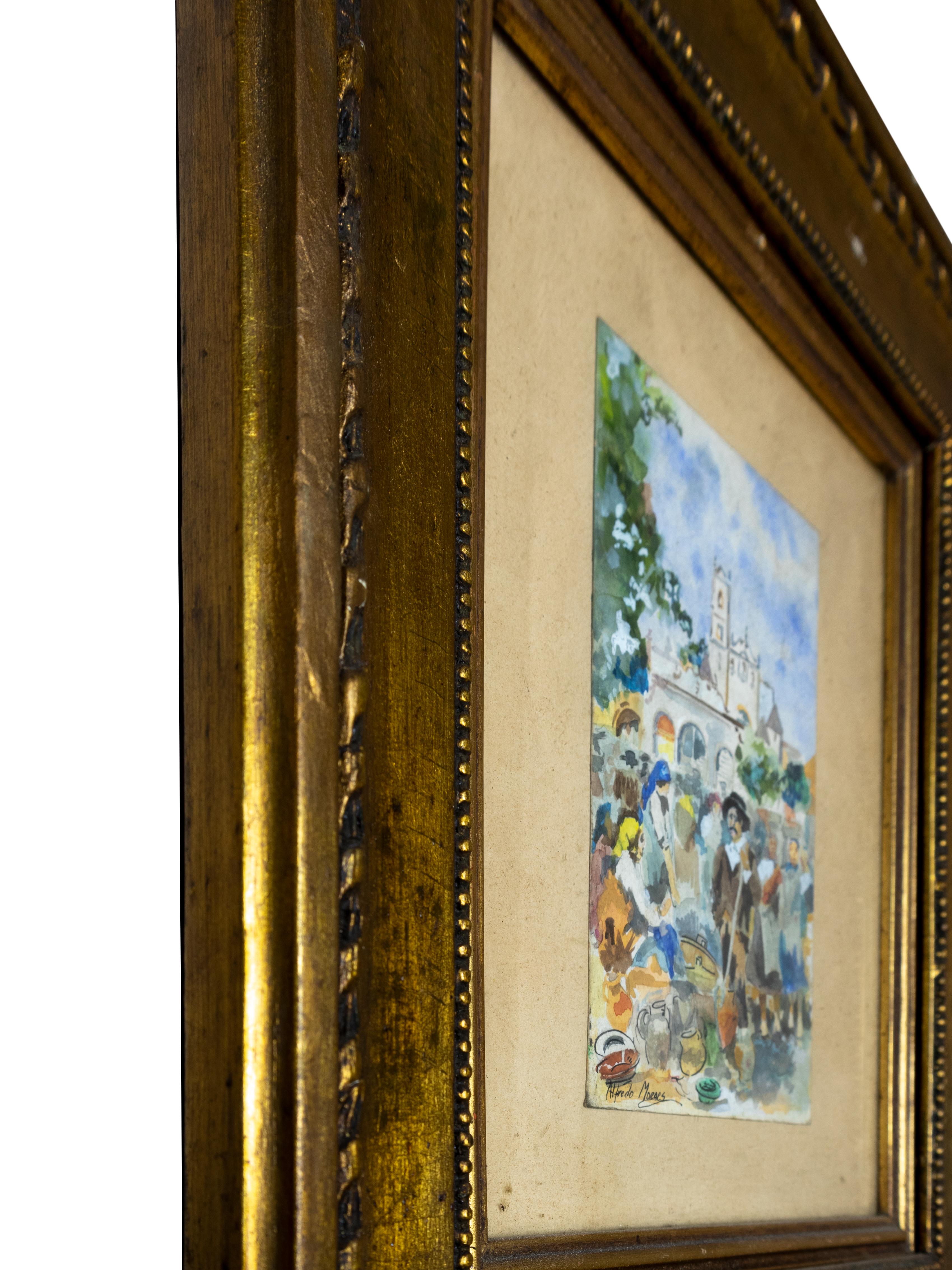 Watercolor Painting By Alfredo Morais, Portugal, 20th Century im Angebot 4