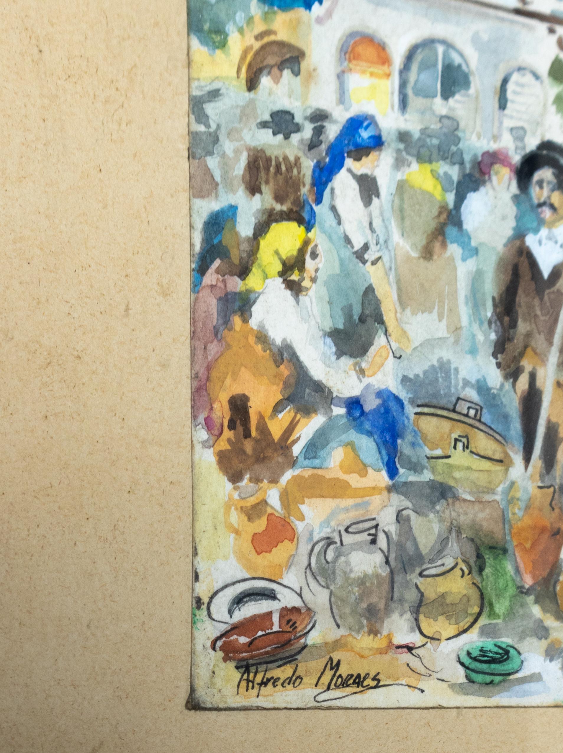Watercolor Painting By Alfredo Morais, Portugal, 20th Century im Angebot 5