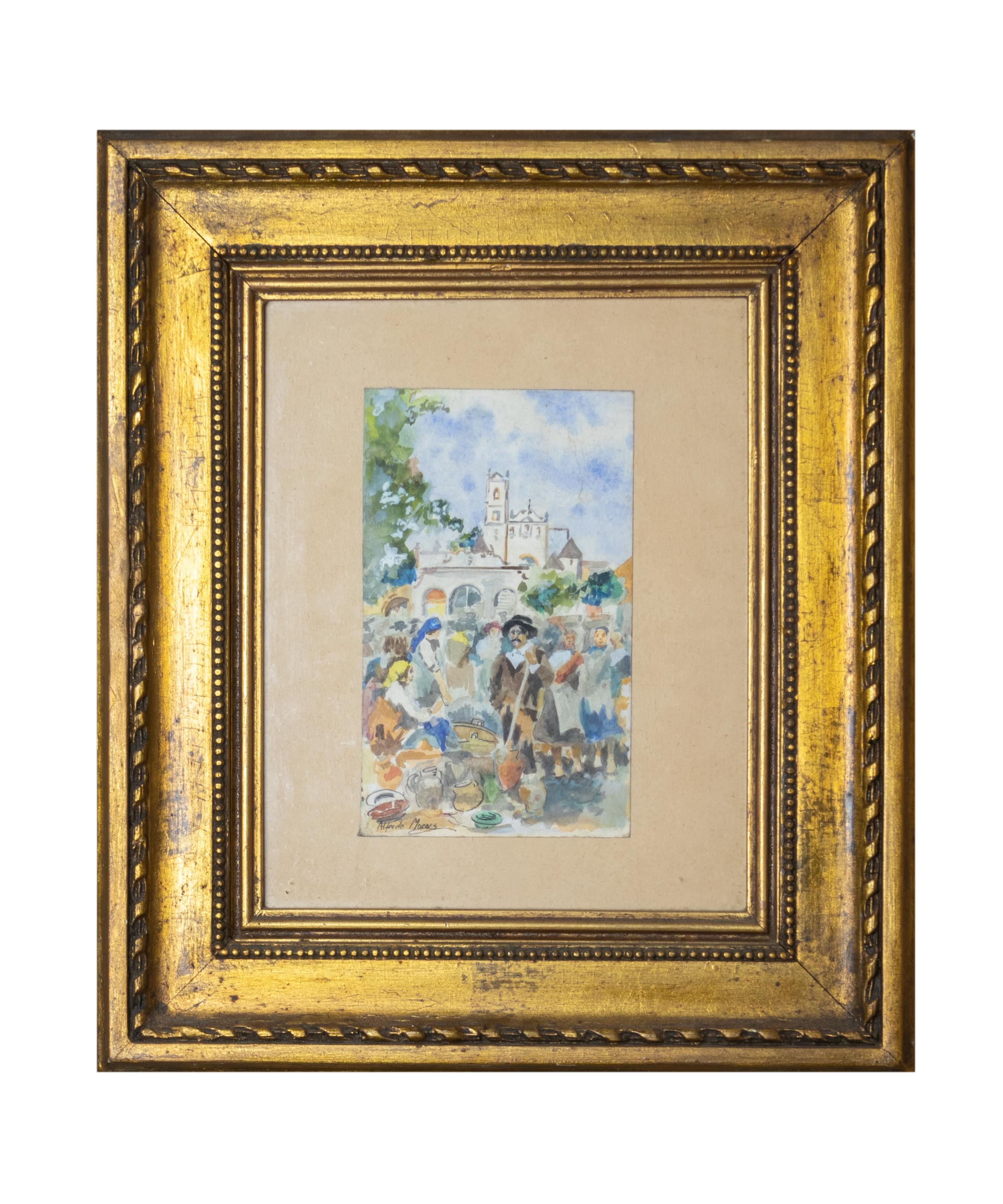 Watercolor Painting By Alfredo Morais, Portugal, 20th Century (Portugiesisch) im Angebot
