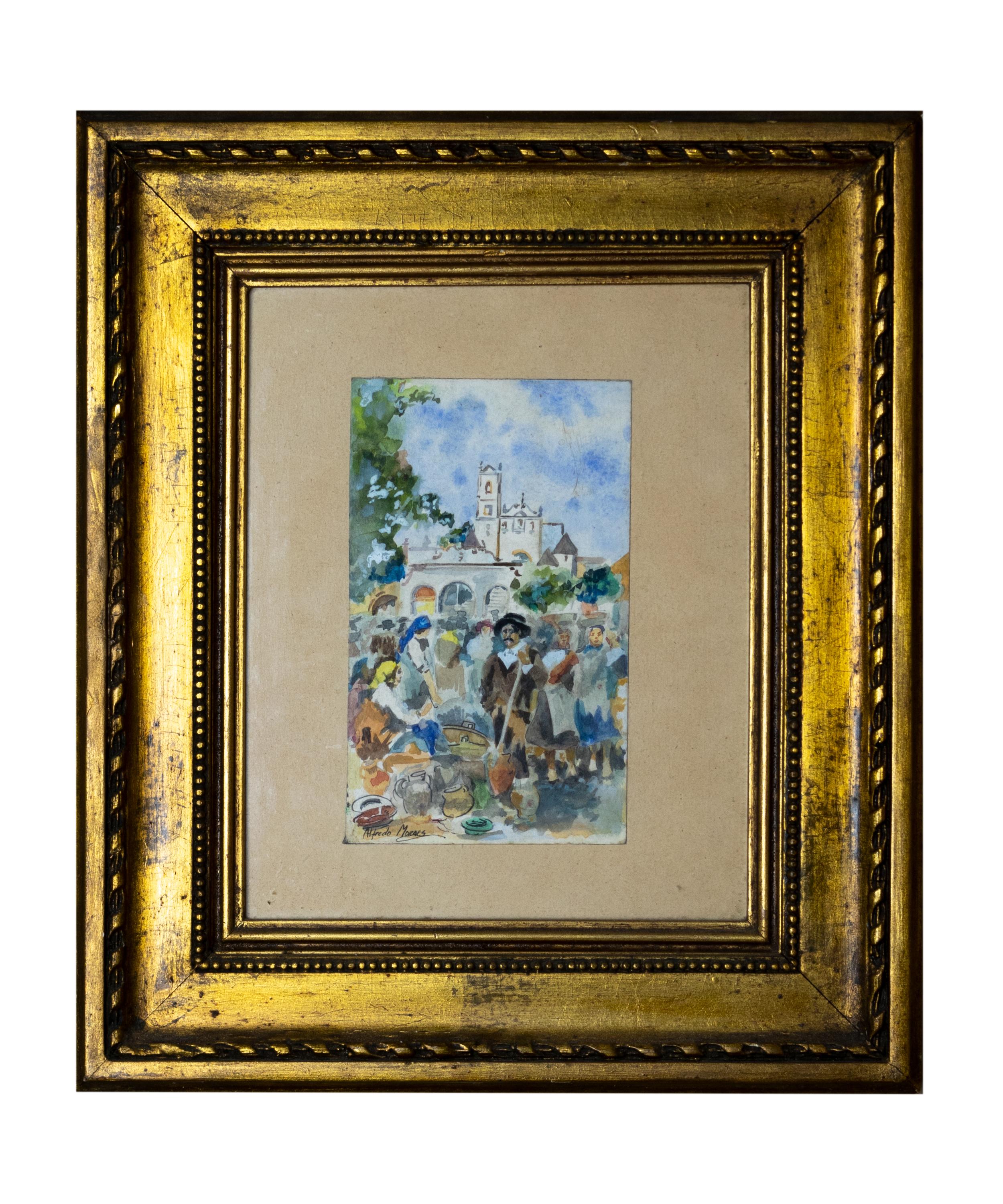Watercolor Painting By Alfredo Morais, Portugal, 20th Century im Angebot 1