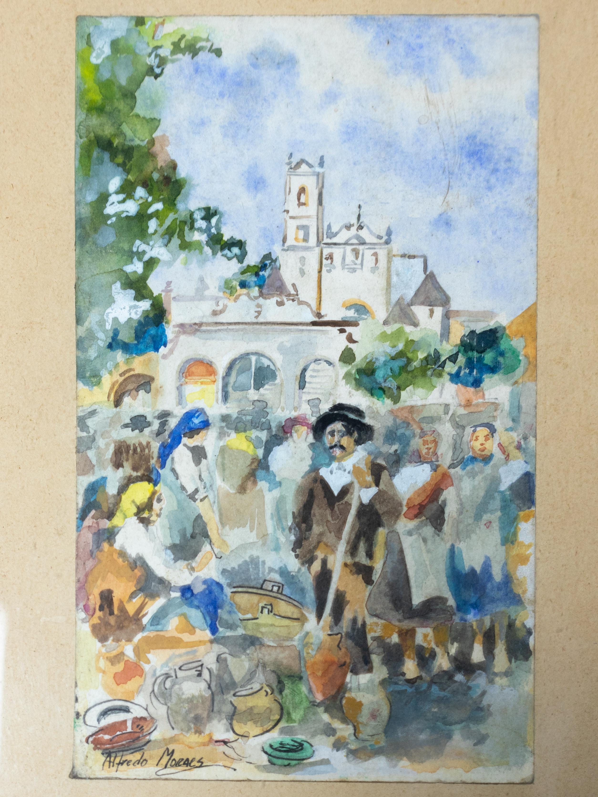 Watercolor Painting By Alfredo Morais, Portugal, 20th Century im Angebot 2