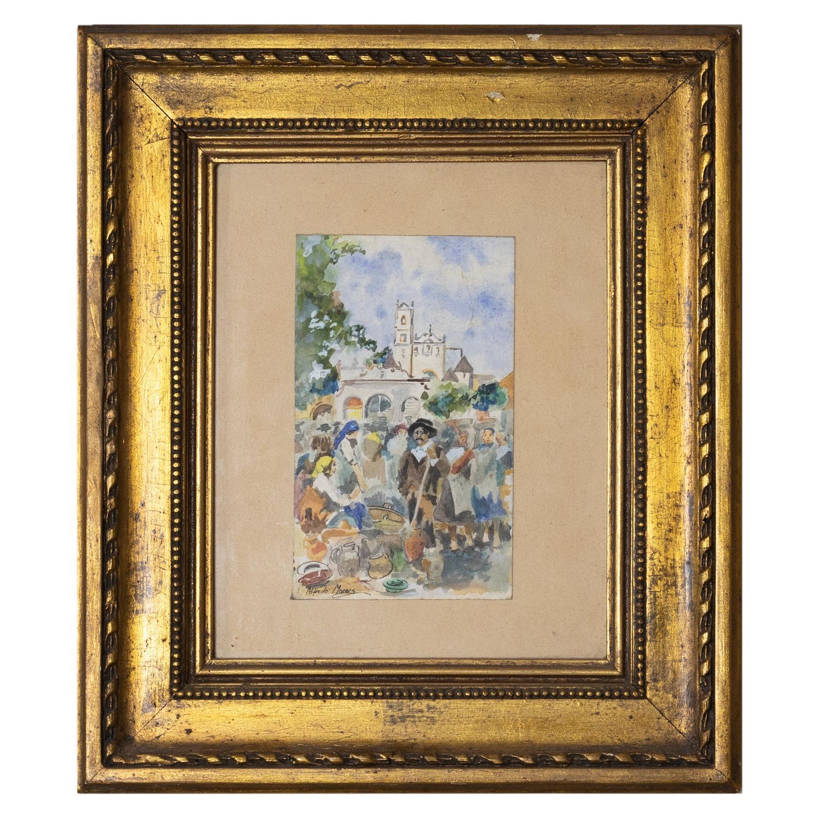 Watercolor Painting By Alfredo Morais, Portugal, 20th Century