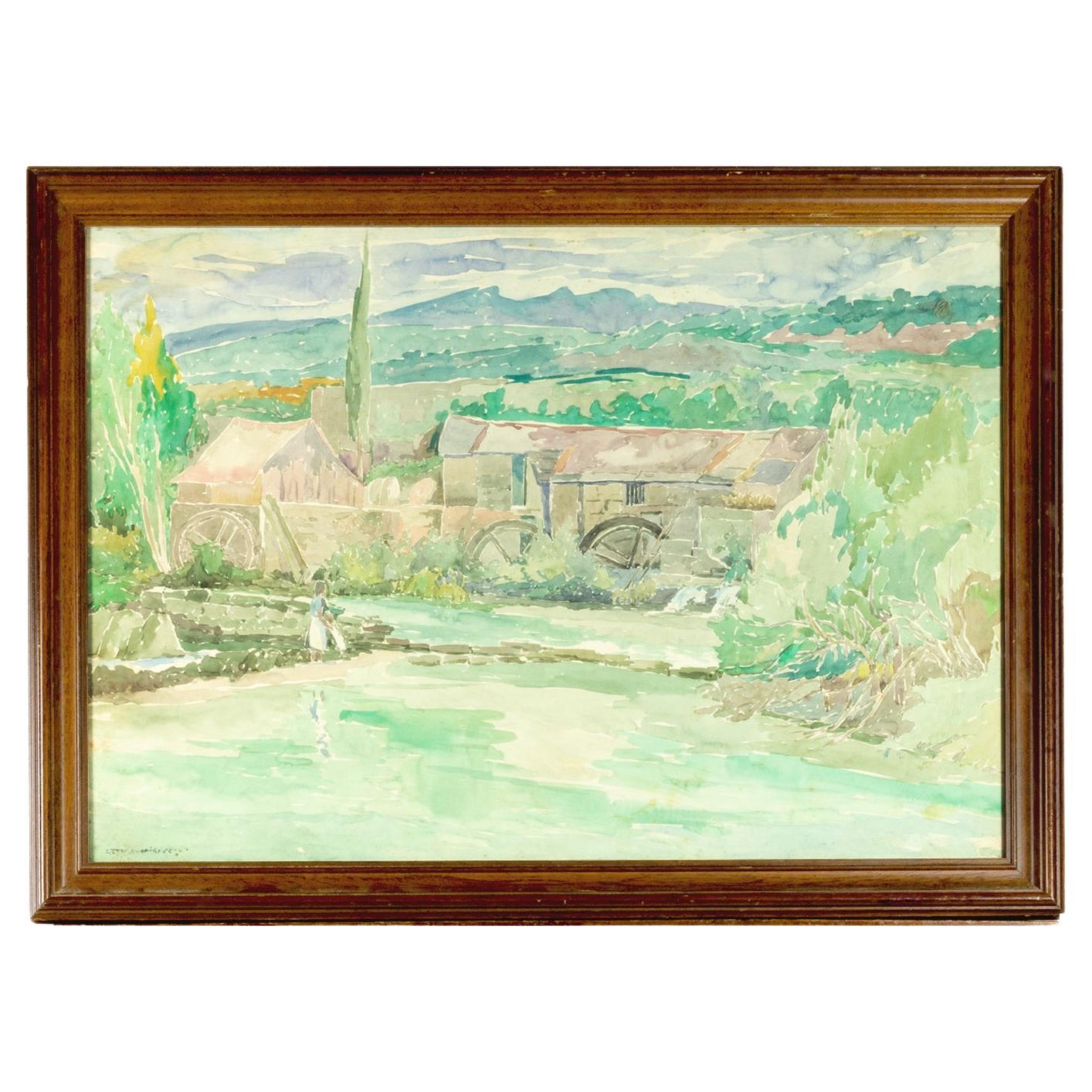 Watercolor Painting By José Rodrigues, 1962 For Sale