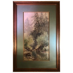 Antique Watercolor Painting by Lorenzo Palmer Latimer of the California Redwoods